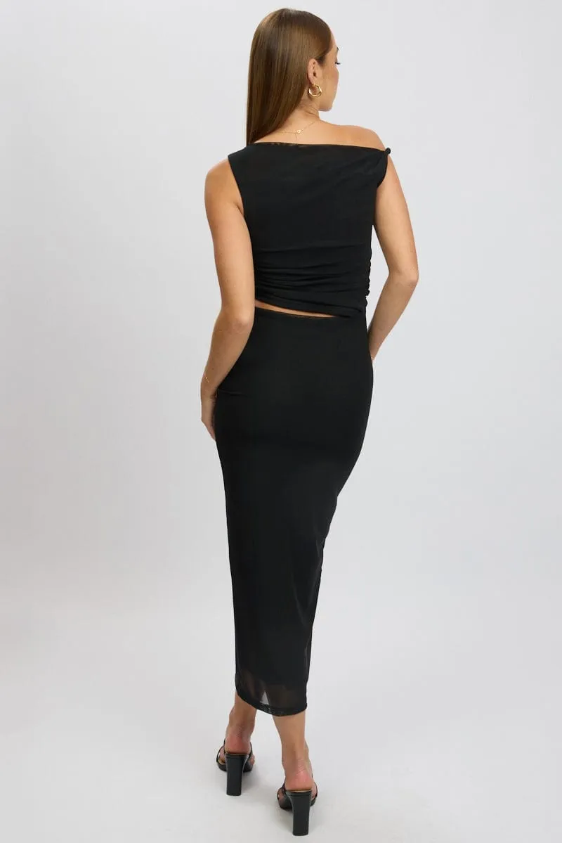 Black Bodycon Dress Maxi Mesh
