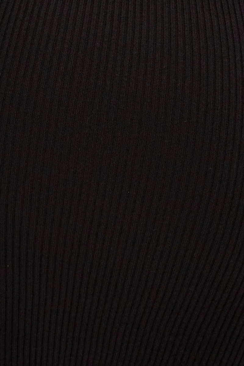 Black Mini Dress Sleeveless V Neck Knit Contrast Bind