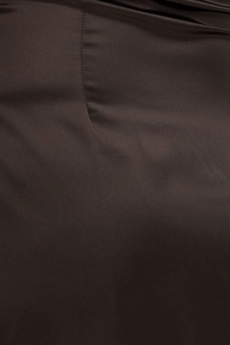 Black Satin Straight Midi Dress