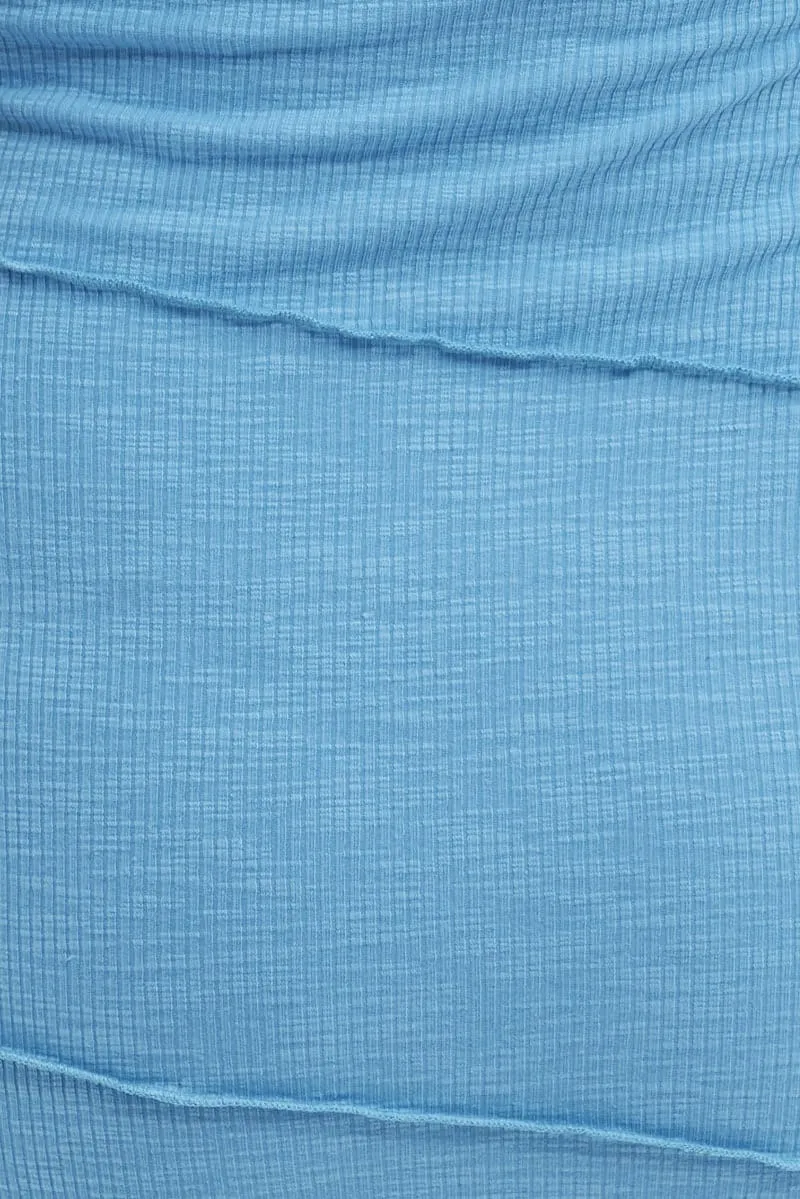 Blue Boob Tube Dress Midi Bodycon Ribbed Bandeau