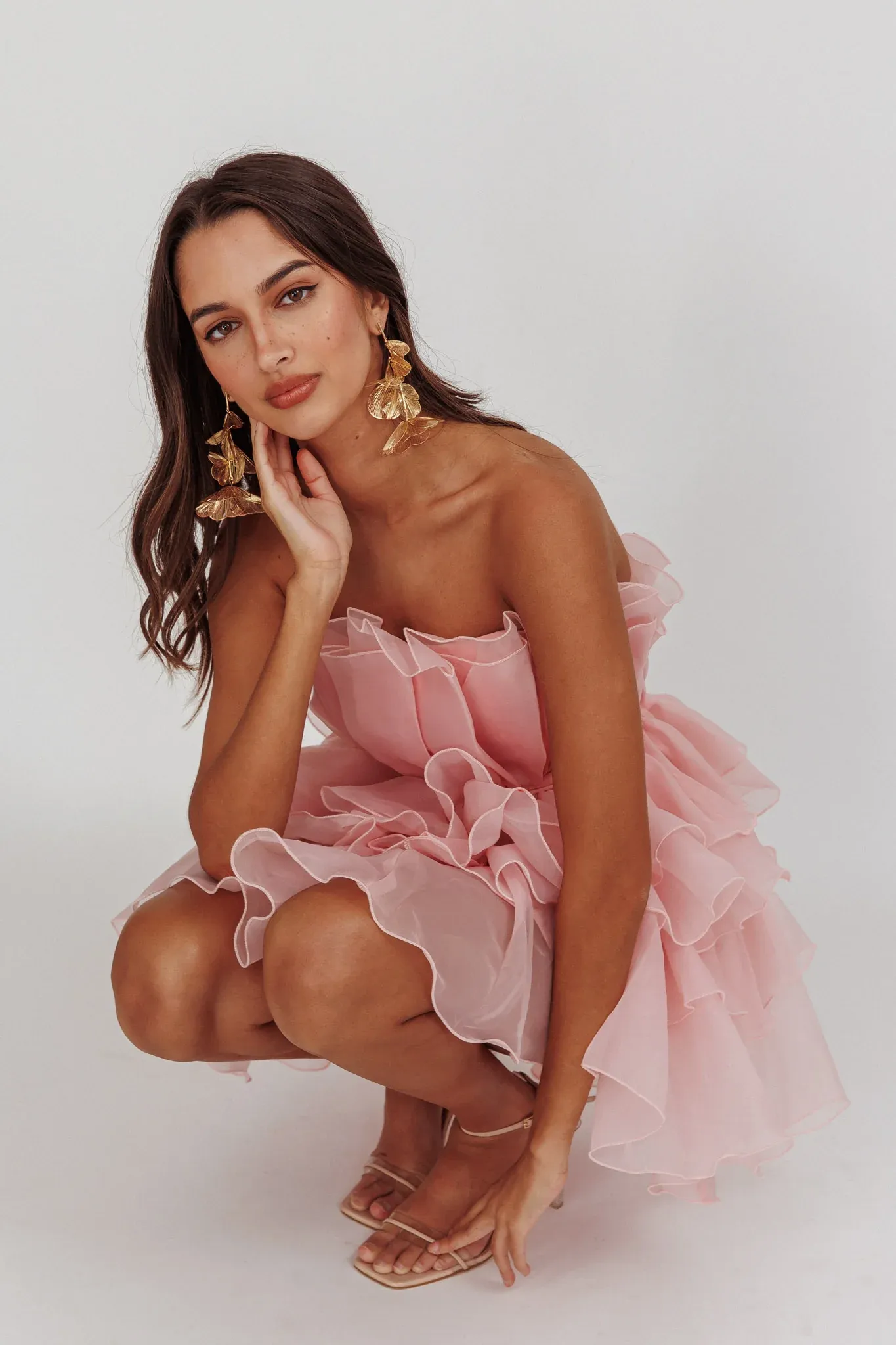 Bon Bon Tiered Chiffon Mini Dress Blush