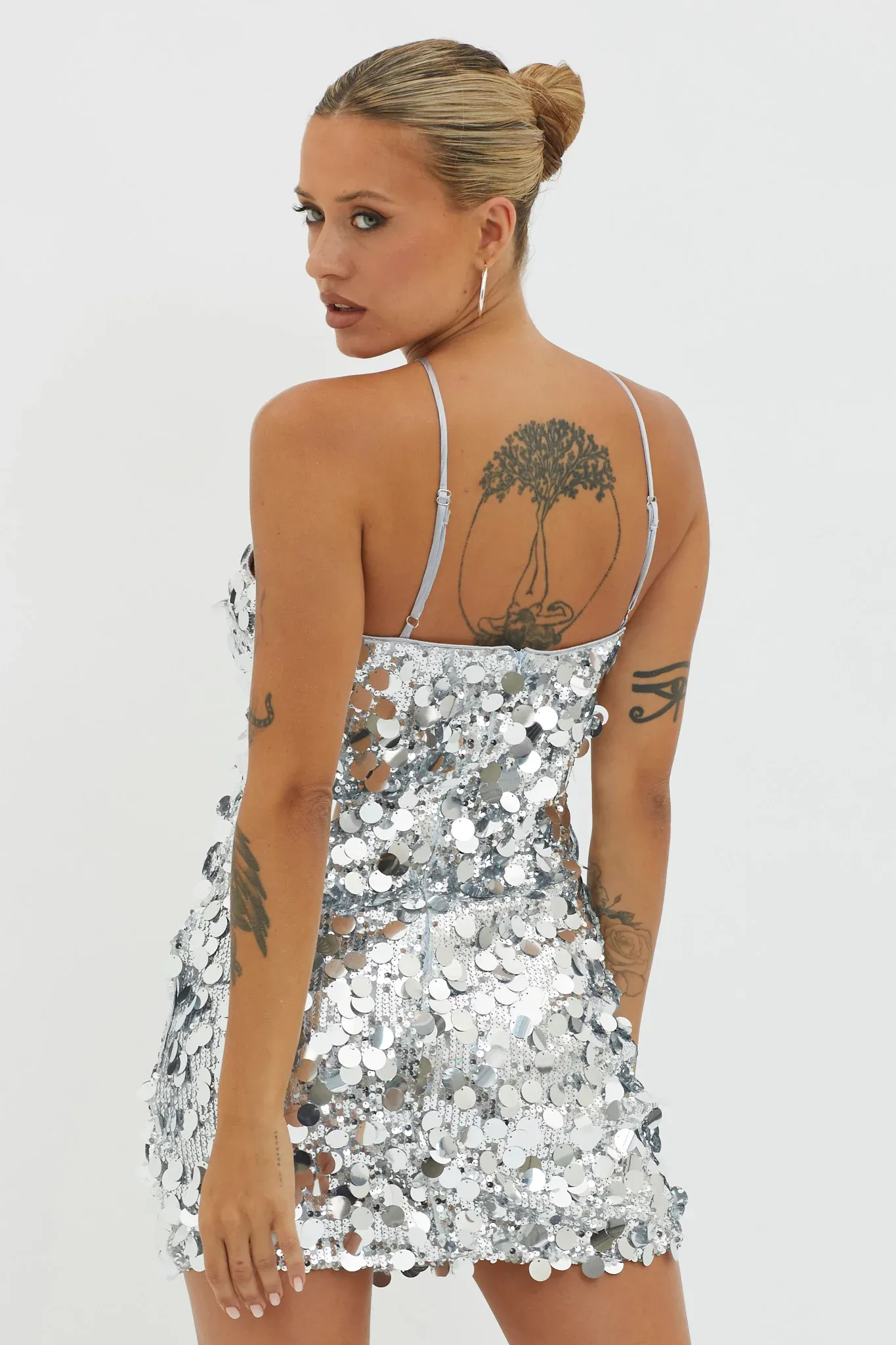 Champagne Twist Sequin Mini Dress Silver
