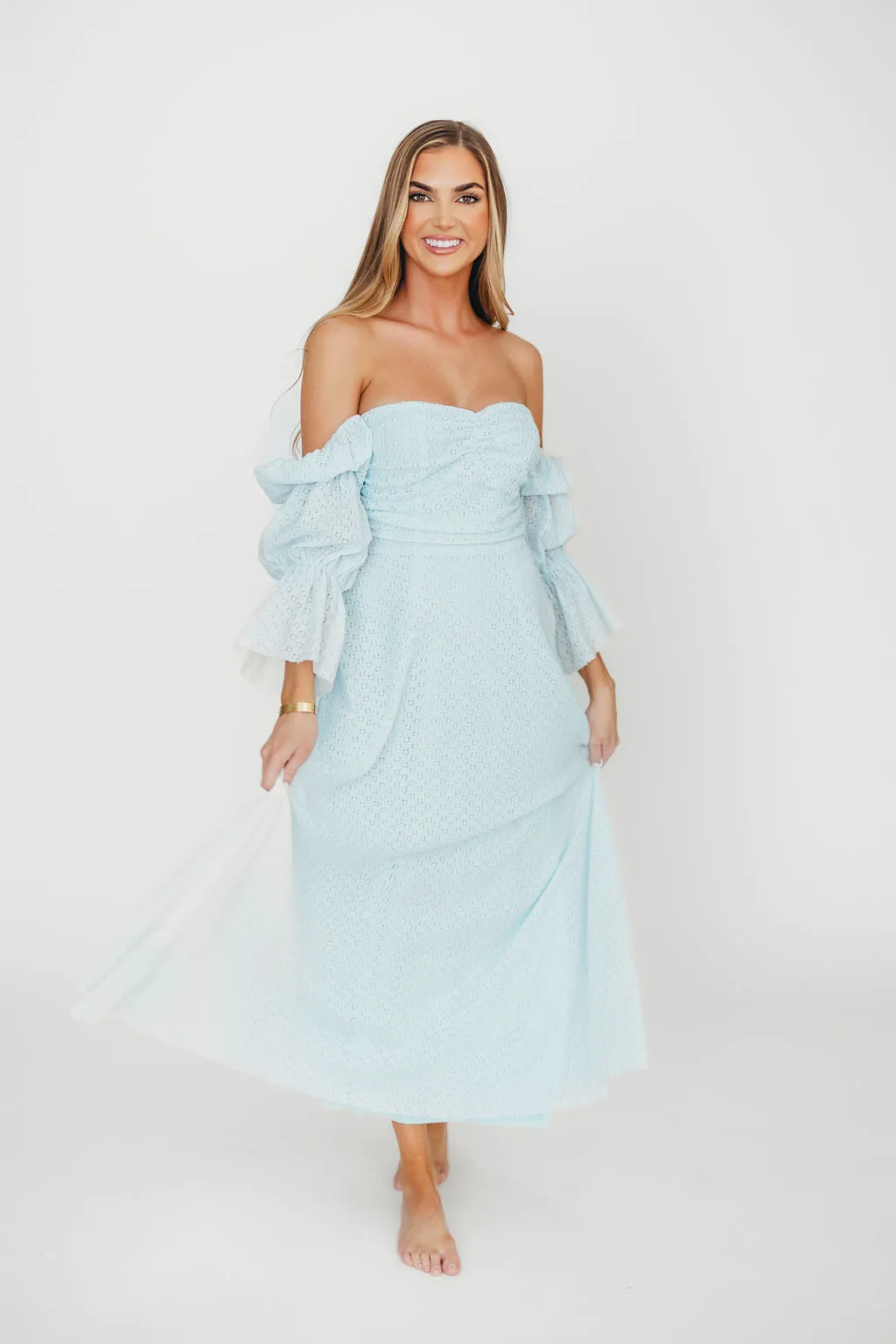 Corrine Tiered Sleeve Maxi Dress with Pockets in Baby Blue - Bump Friendly - PRE-ORDER