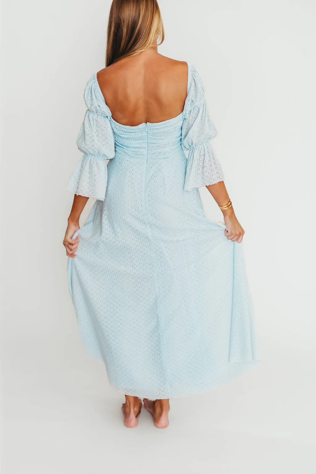 Corrine Tiered Sleeve Maxi Dress with Pockets in Baby Blue - Bump Friendly - PRE-ORDER