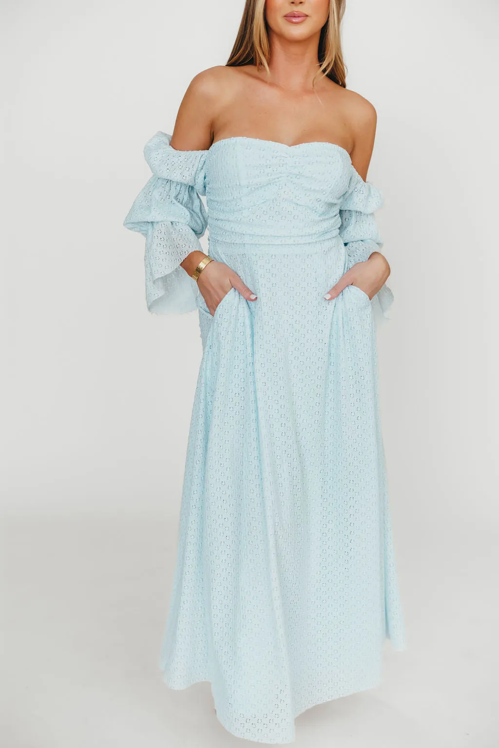 Corrine Tiered Sleeve Maxi Dress with Pockets in Baby Blue - Bump Friendly - PRE-ORDER