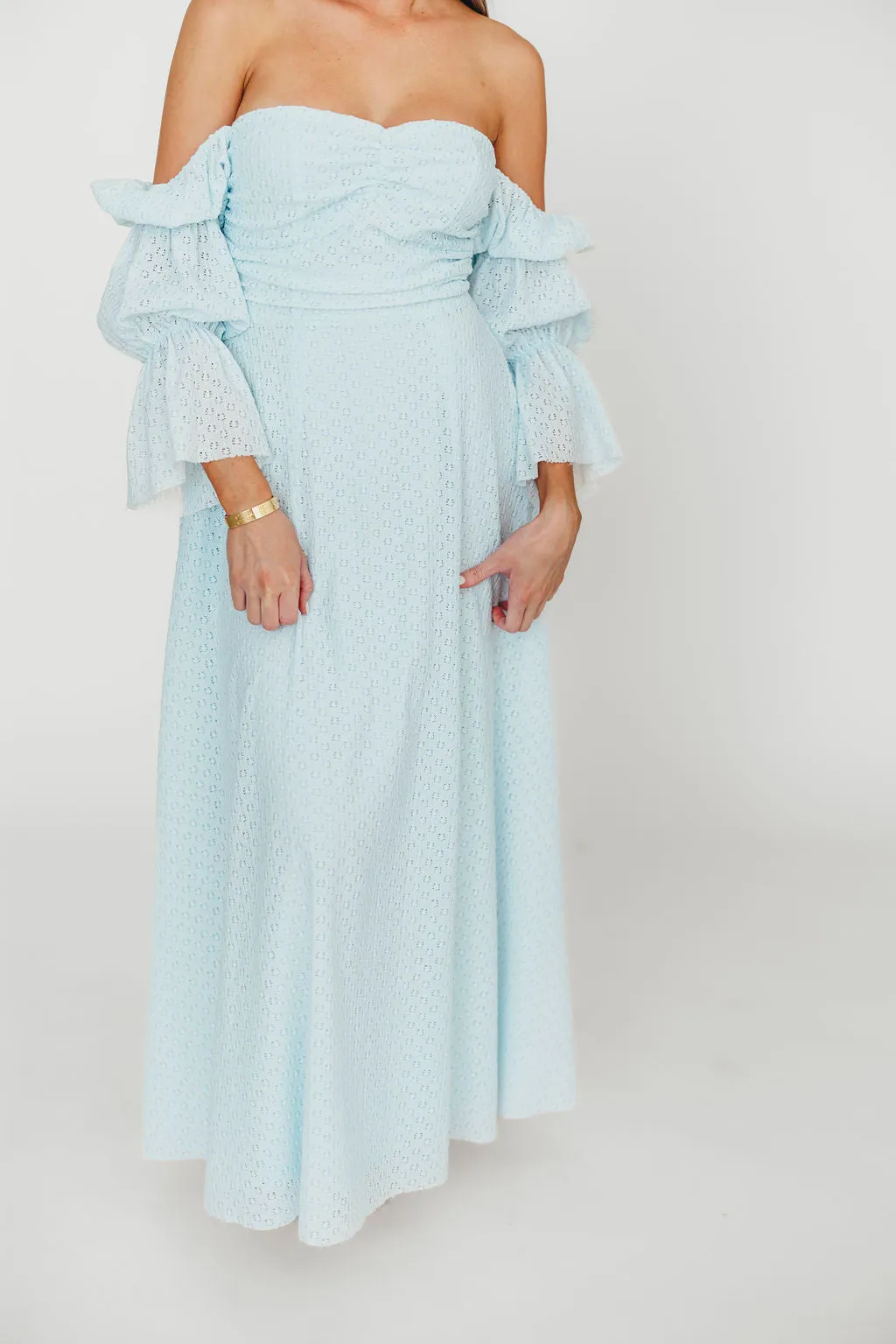 Corrine Tiered Sleeve Maxi Dress with Pockets in Baby Blue - Bump Friendly - PRE-ORDER