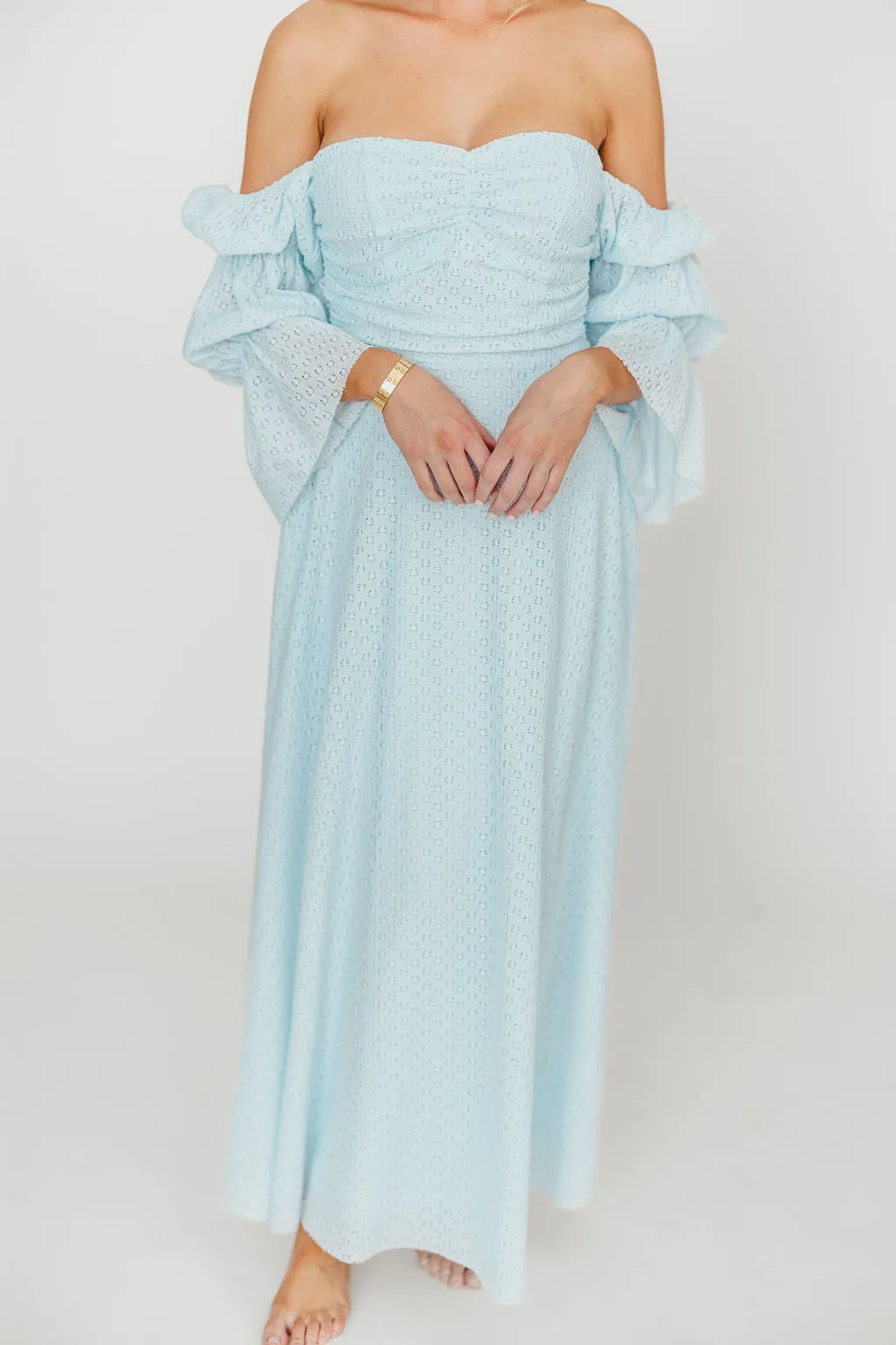Corrine Tiered Sleeve Maxi Dress with Pockets in Baby Blue - Bump Friendly - PRE-ORDER