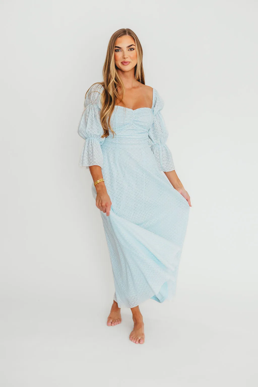 Corrine Tiered Sleeve Maxi Dress with Pockets in Baby Blue - Bump Friendly - PRE-ORDER