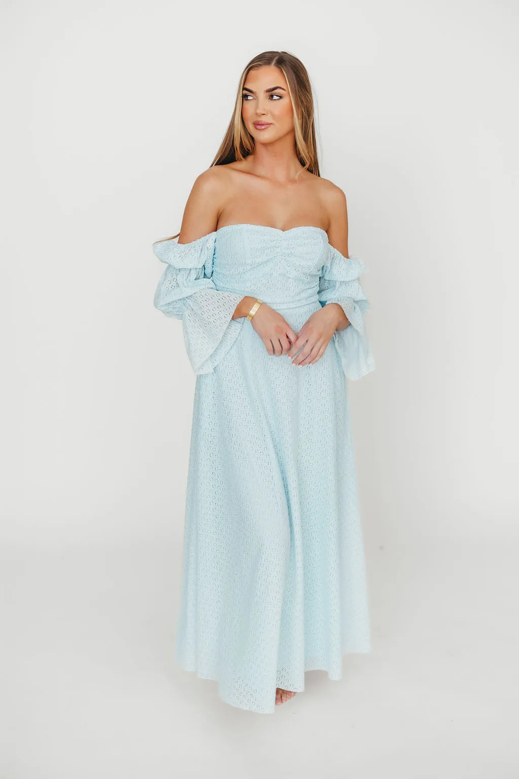 Corrine Tiered Sleeve Maxi Dress with Pockets in Baby Blue - Bump Friendly - PRE-ORDER