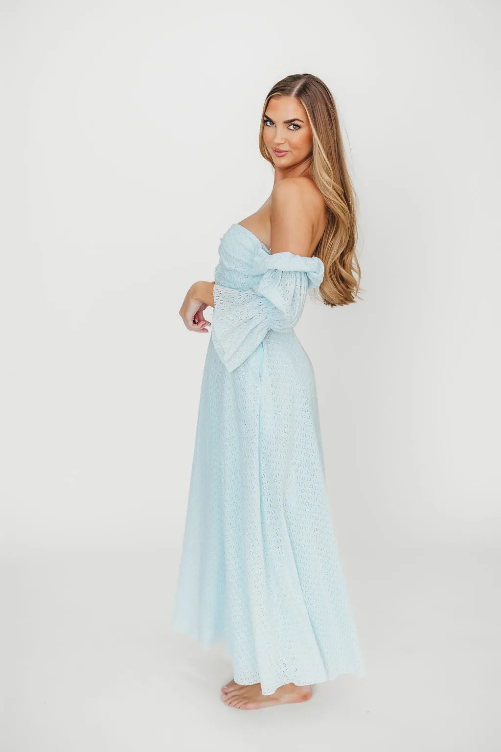 Corrine Tiered Sleeve Maxi Dress with Pockets in Baby Blue - Bump Friendly - PRE-ORDER