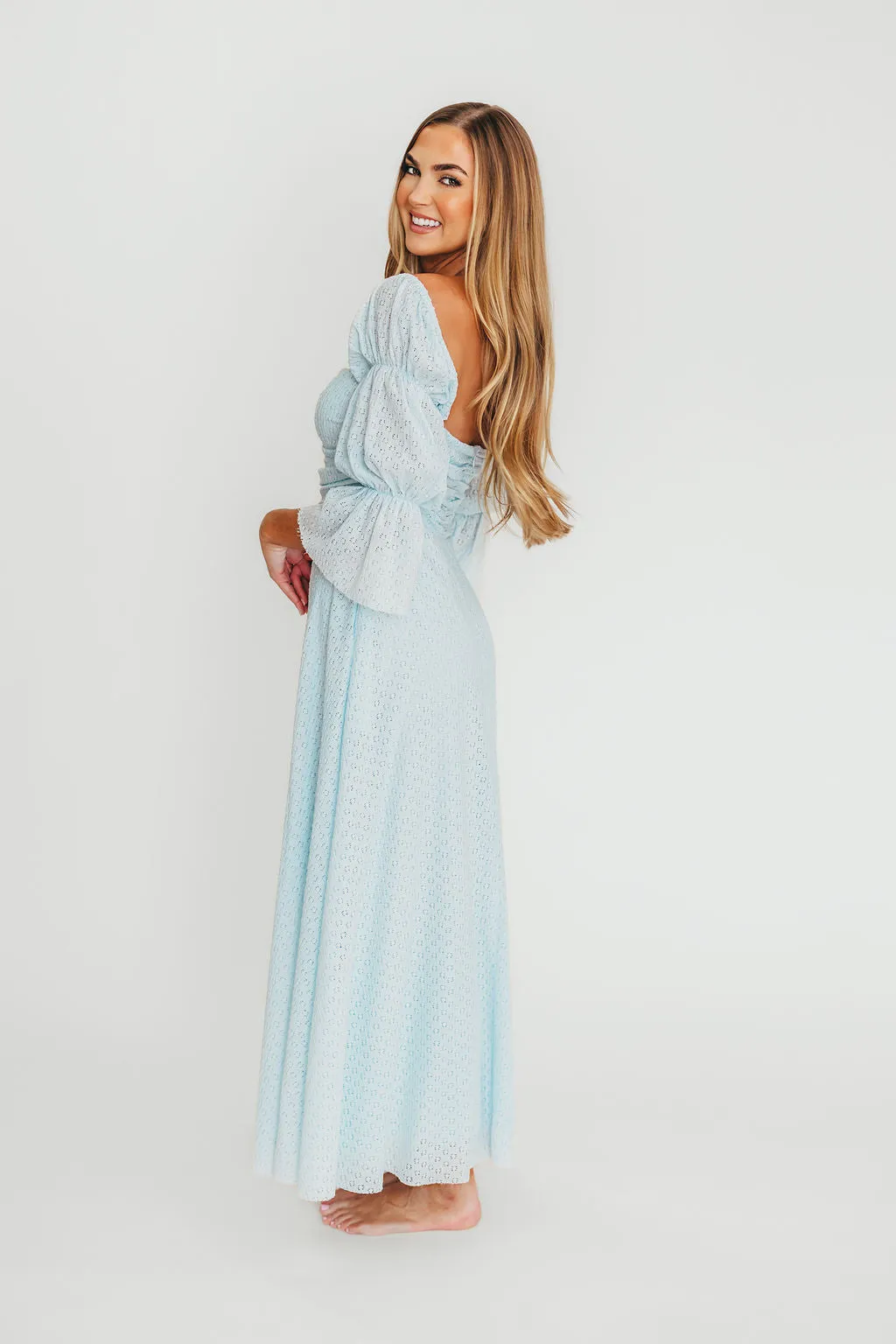 Corrine Tiered Sleeve Maxi Dress with Pockets in Baby Blue - Bump Friendly - PRE-ORDER