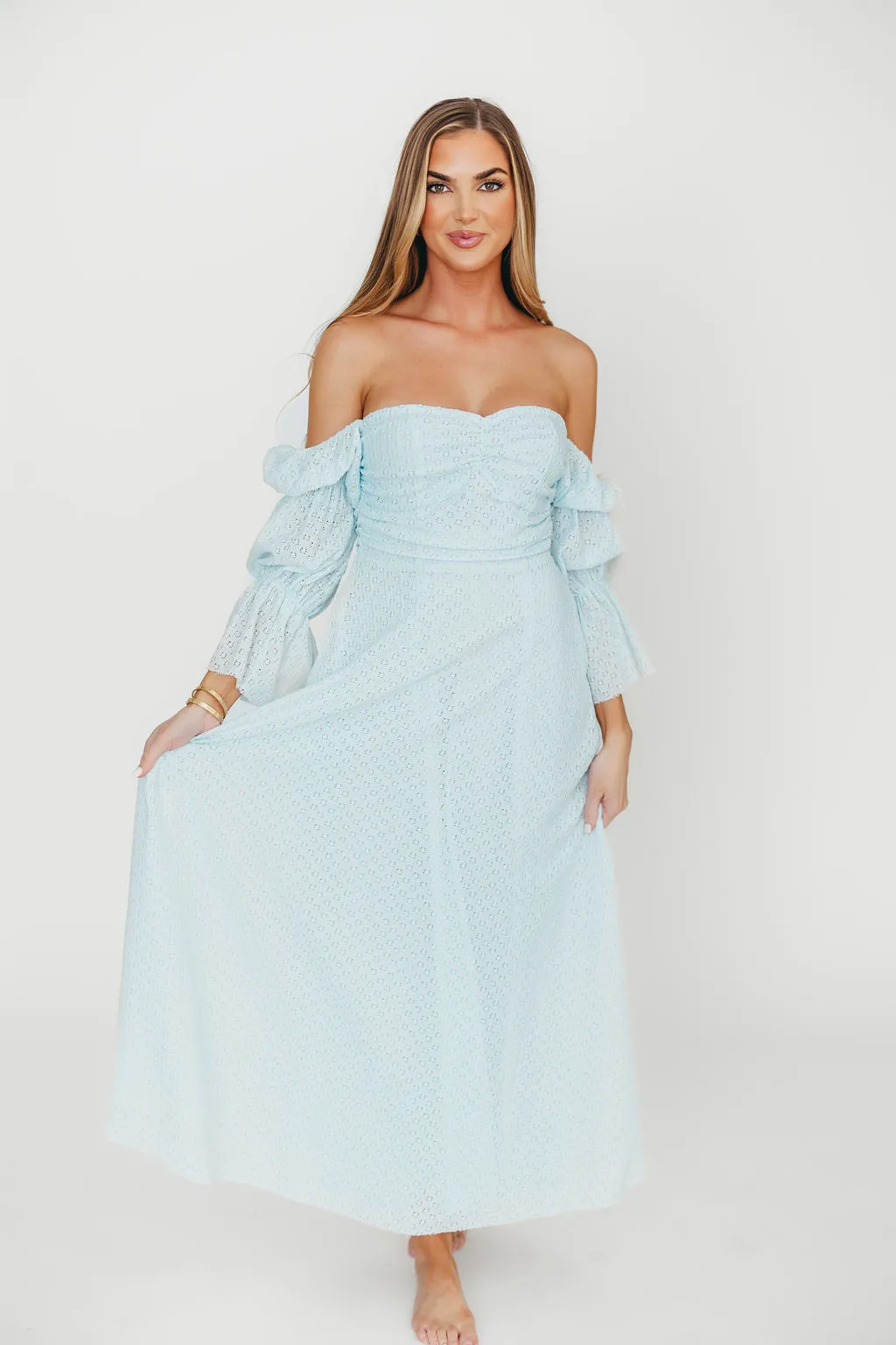 Corrine Tiered Sleeve Maxi Dress with Pockets in Baby Blue - Bump Friendly - PRE-ORDER