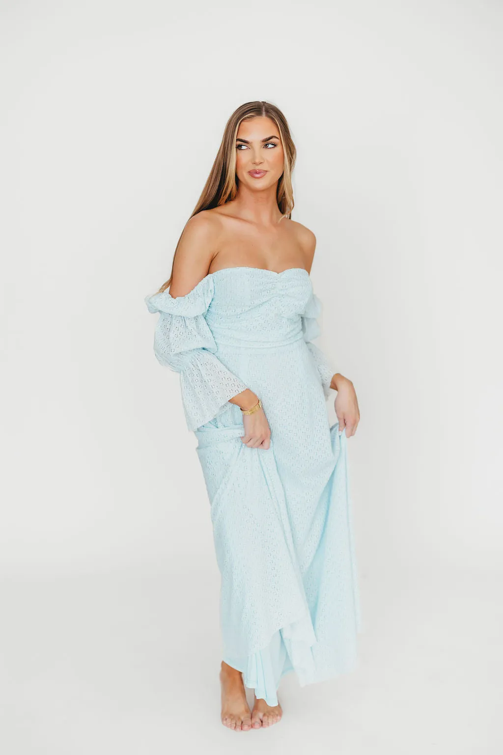 Corrine Tiered Sleeve Maxi Dress with Pockets in Baby Blue - Bump Friendly - PRE-ORDER