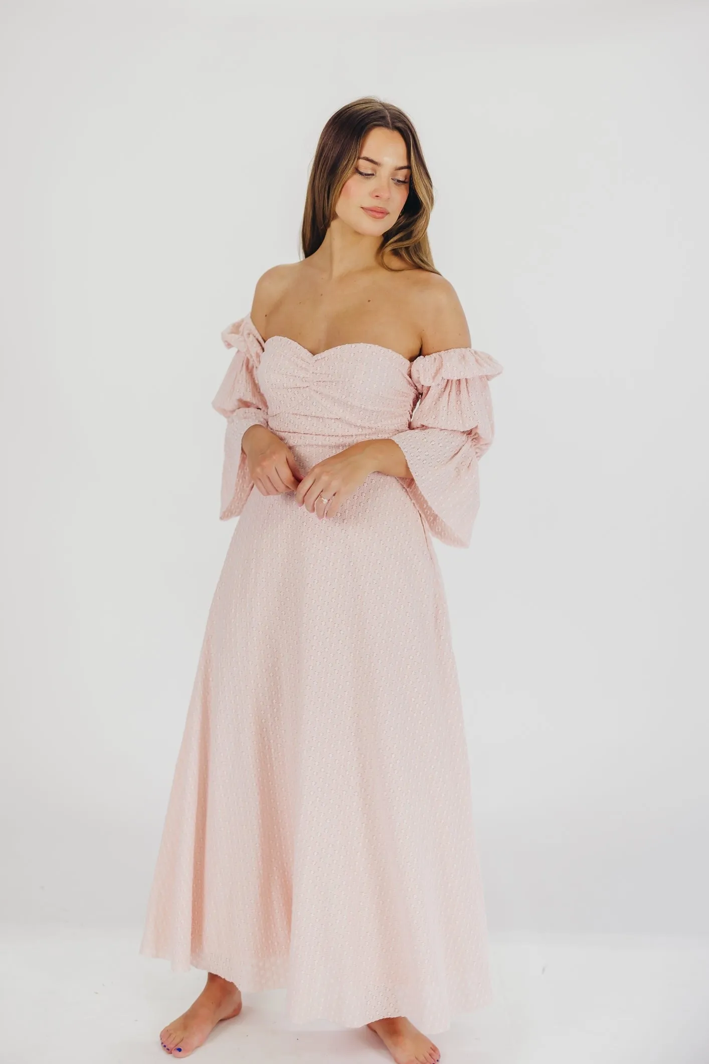 Corrine Tiered Sleeve Maxi Dress with Pockets in Ballerina Pink - Bump Friendly - PRE-ORDER