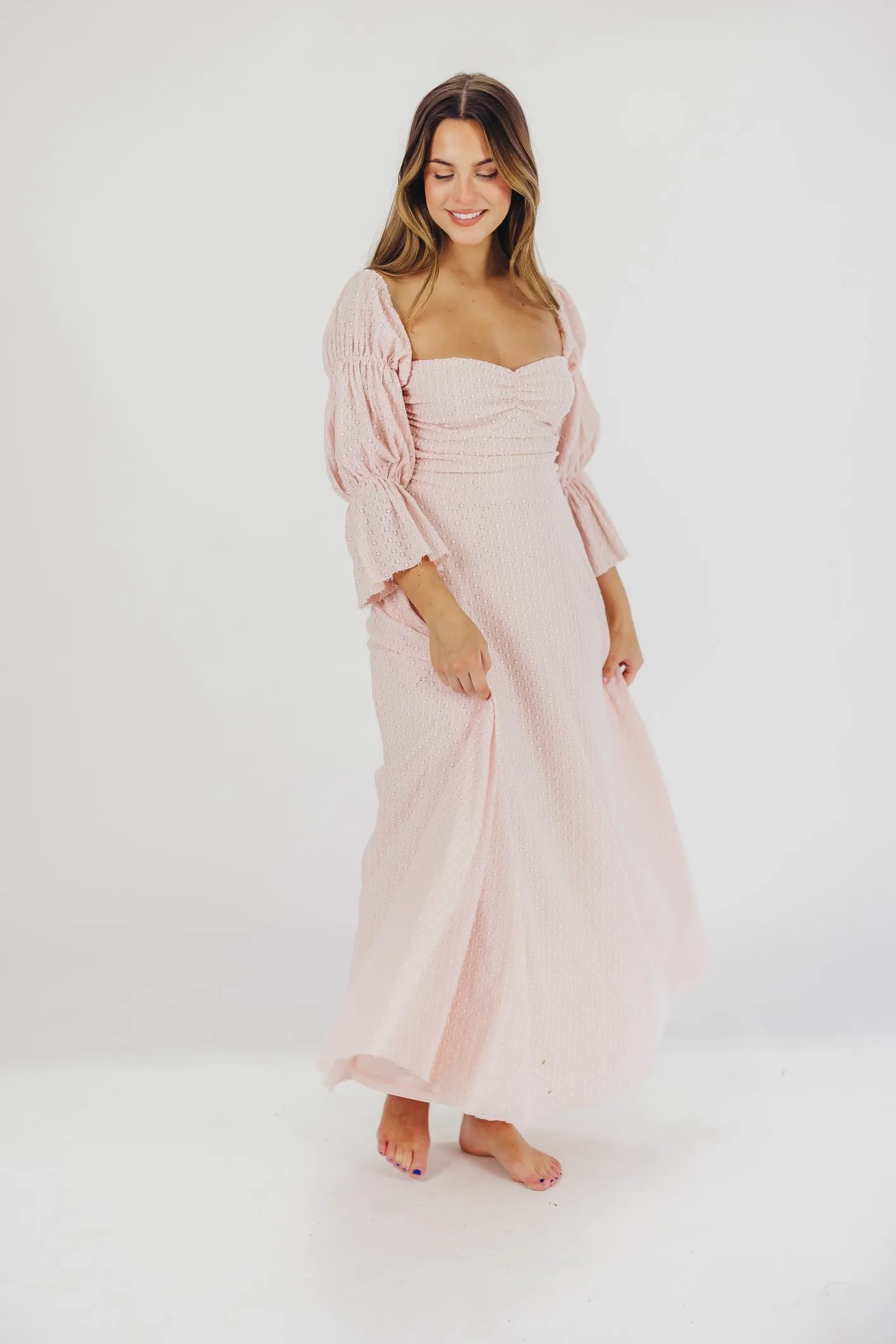 Corrine Tiered Sleeve Maxi Dress with Pockets in Ballerina Pink - Bump Friendly - PRE-ORDER