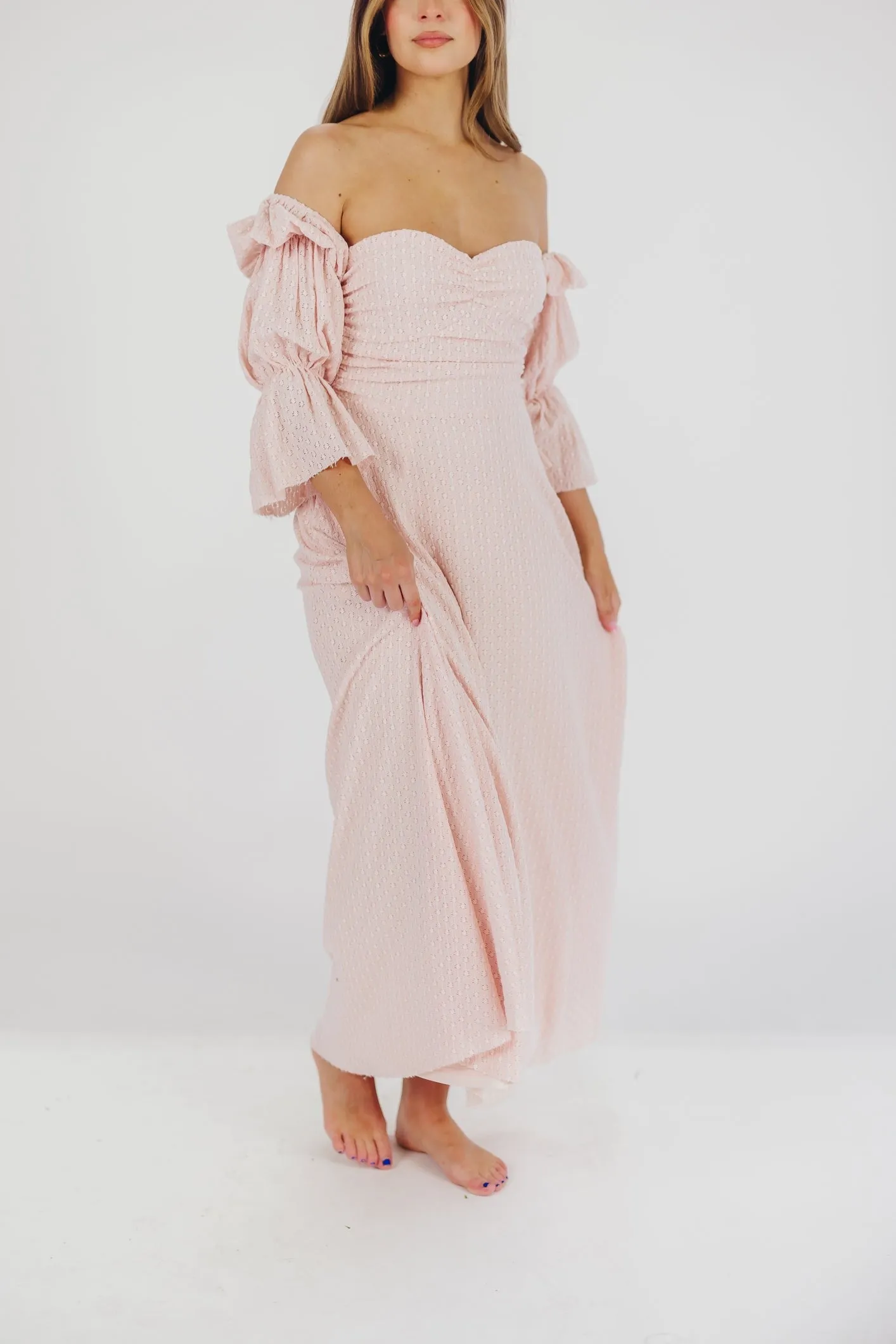 Corrine Tiered Sleeve Maxi Dress with Pockets in Ballerina Pink - Bump Friendly - PRE-ORDER