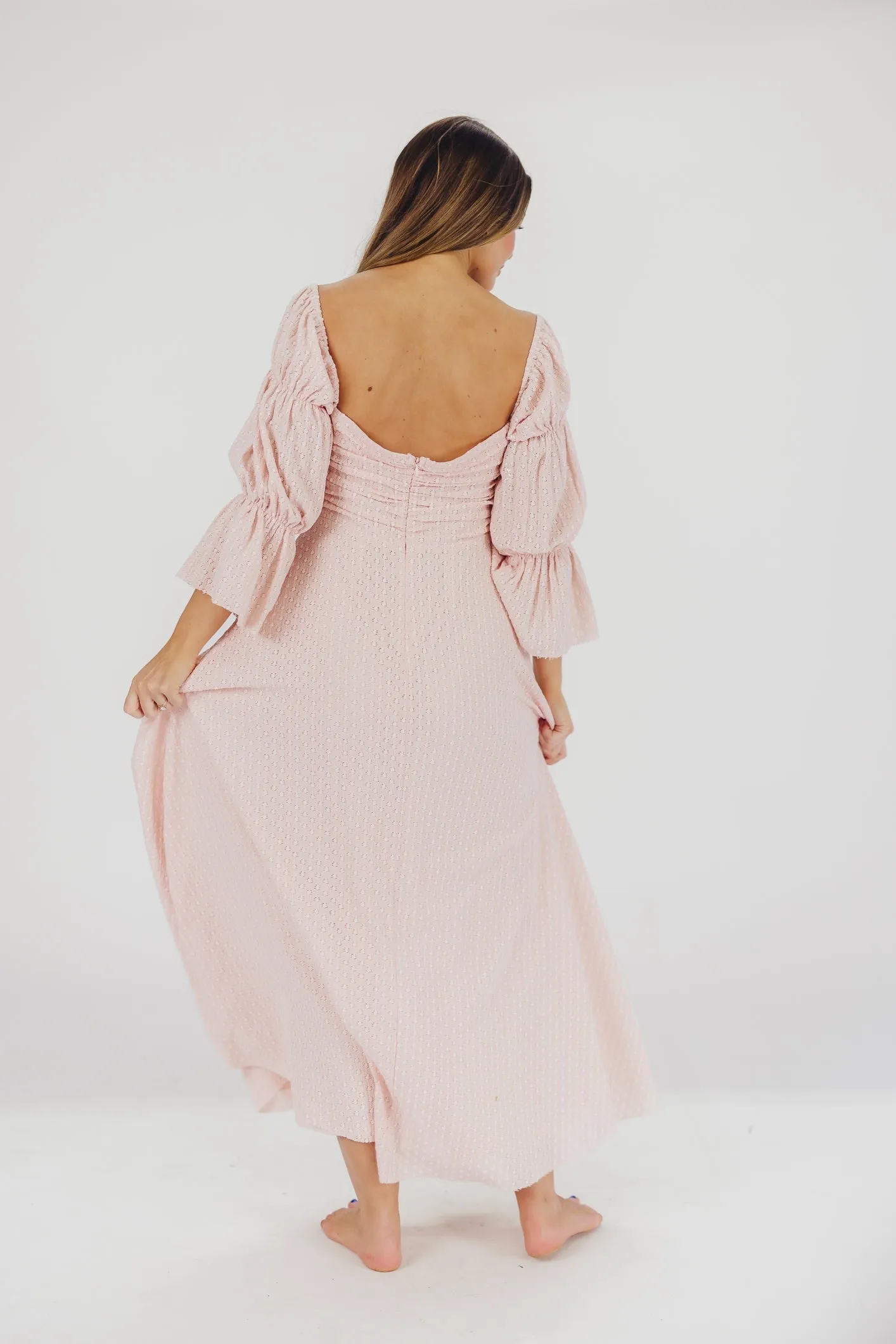 Corrine Tiered Sleeve Maxi Dress with Pockets in Ballerina Pink - Bump Friendly - PRE-ORDER