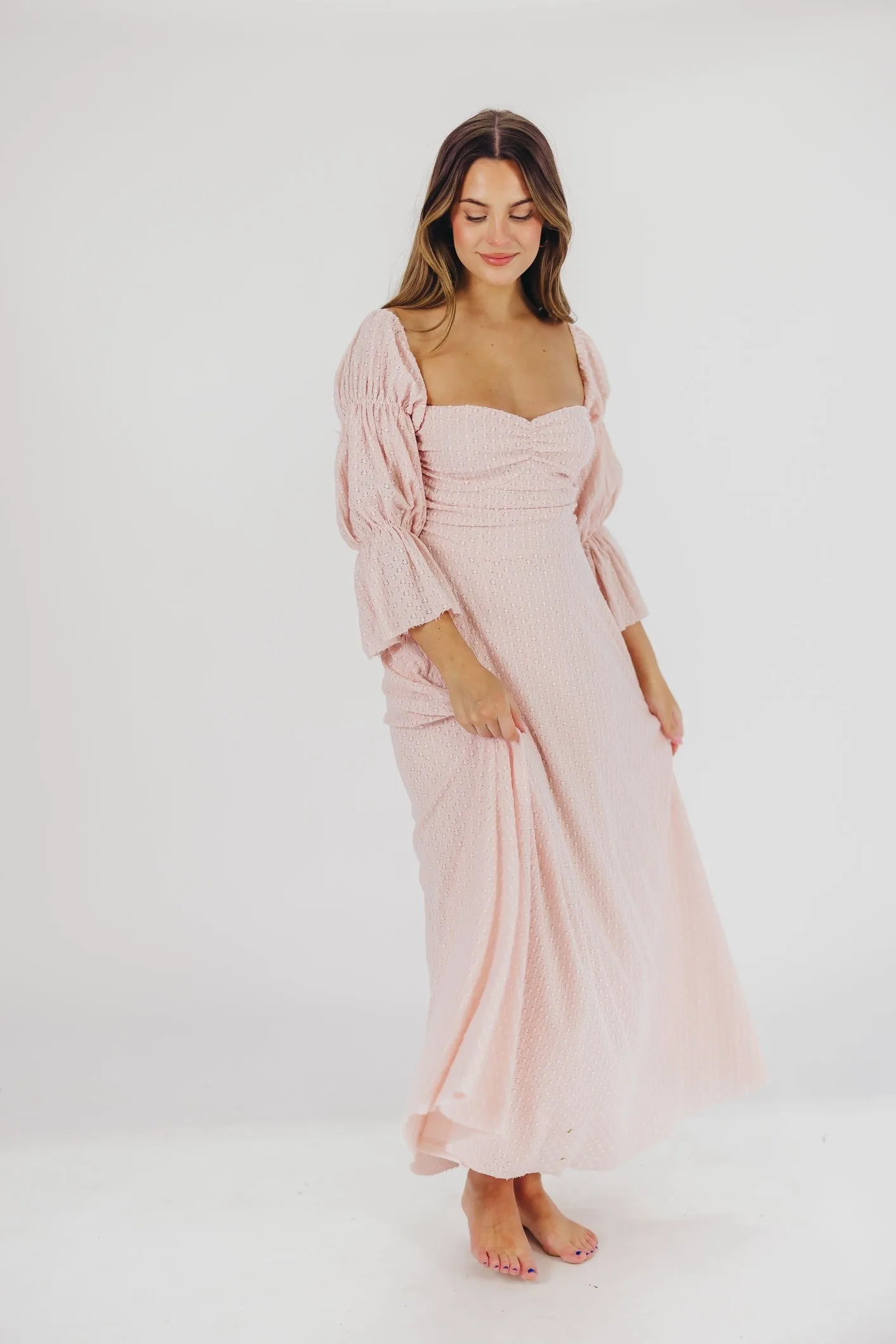 Corrine Tiered Sleeve Maxi Dress with Pockets in Ballerina Pink - Bump Friendly - PRE-ORDER