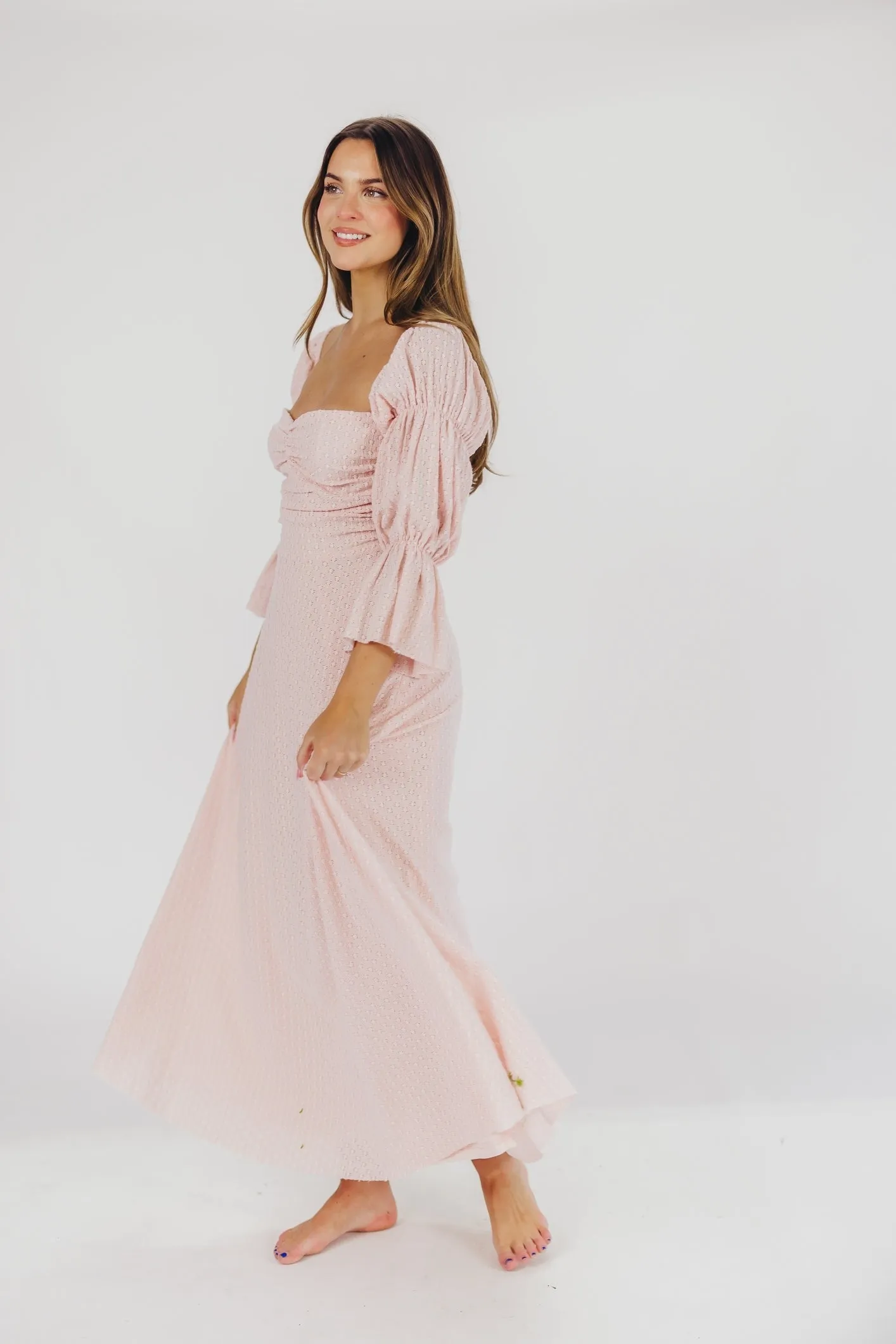 Corrine Tiered Sleeve Maxi Dress with Pockets in Ballerina Pink - Bump Friendly - PRE-ORDER