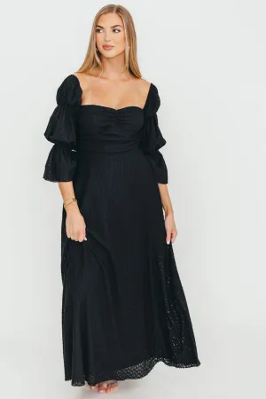 Corrine Tiered Sleeve Maxi Dress with Pockets in Black - Bump Friendly - PRE-ORDER