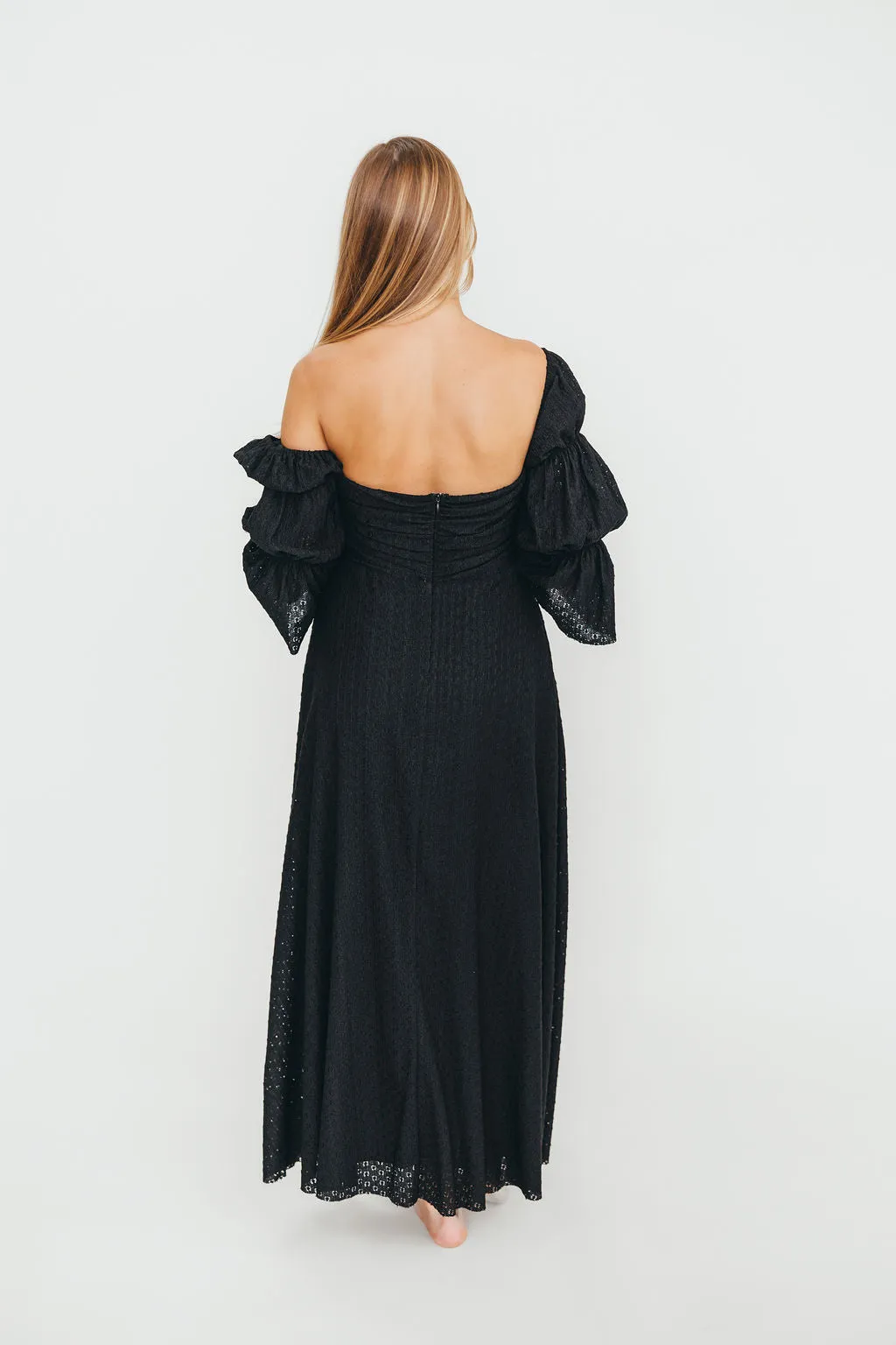 Corrine Tiered Sleeve Maxi Dress with Pockets in Black - Bump Friendly - PRE-ORDER