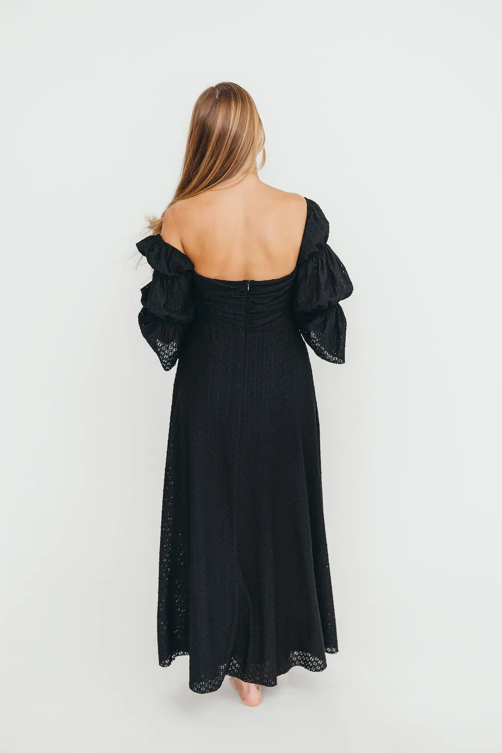 Corrine Tiered Sleeve Maxi Dress with Pockets in Black - Bump Friendly - PRE-ORDER