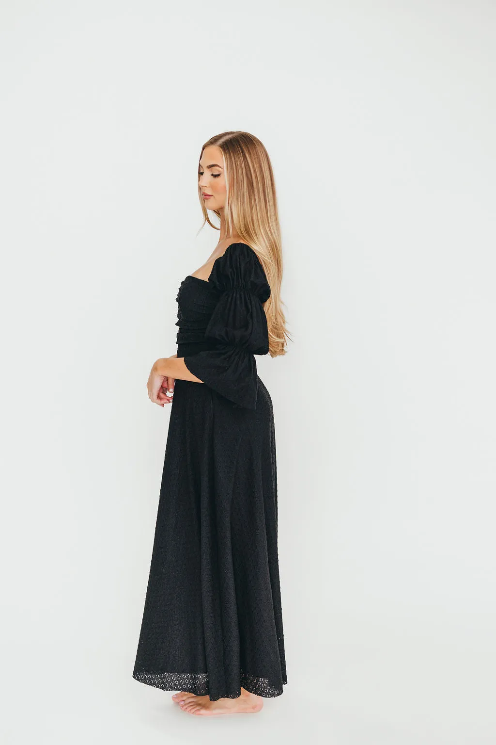 Corrine Tiered Sleeve Maxi Dress with Pockets in Black - Bump Friendly - PRE-ORDER