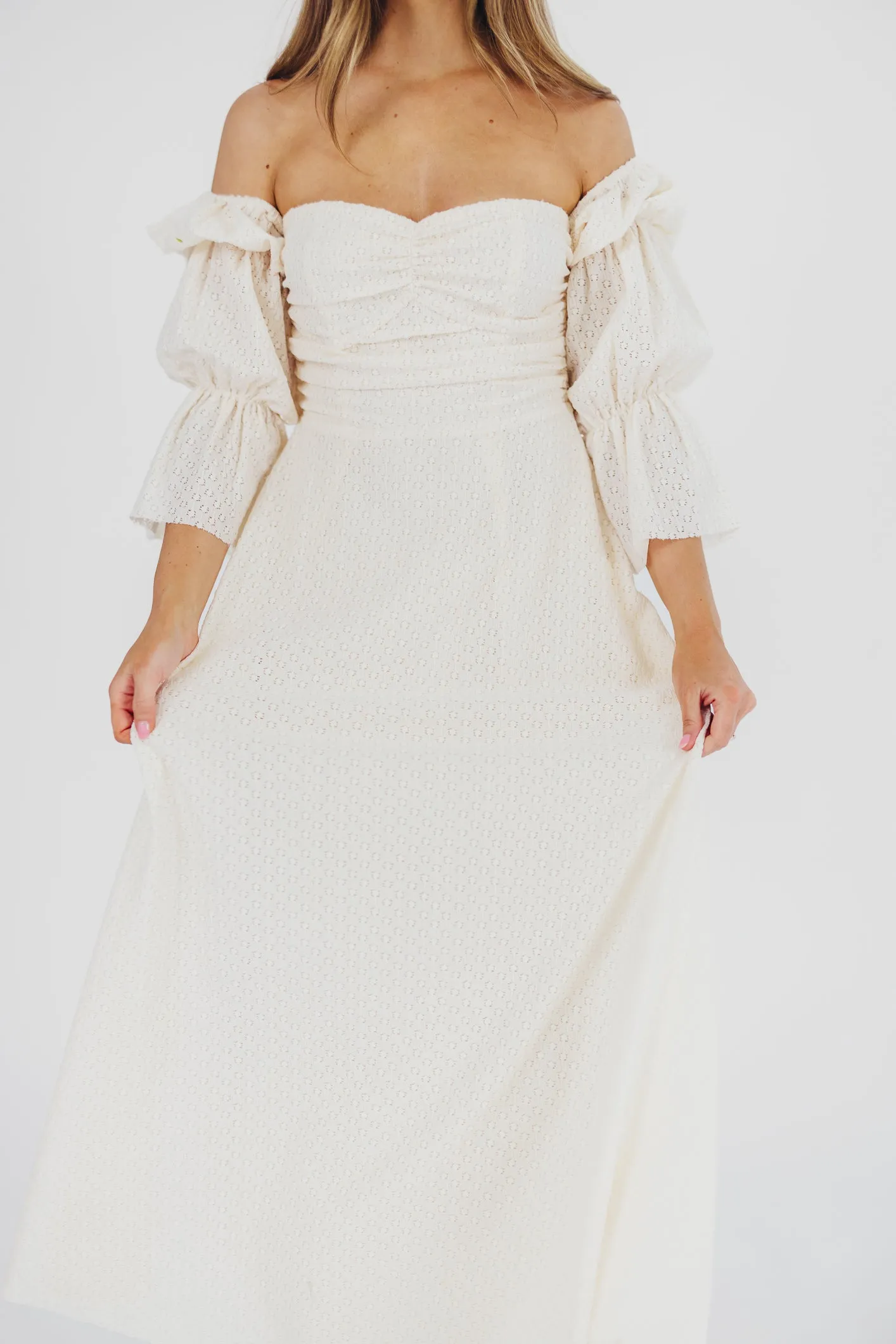 Corrine Tiered Sleeve Maxi Dress with Pockets in Ivory Cream - Bump Friendly PRE-ORDER