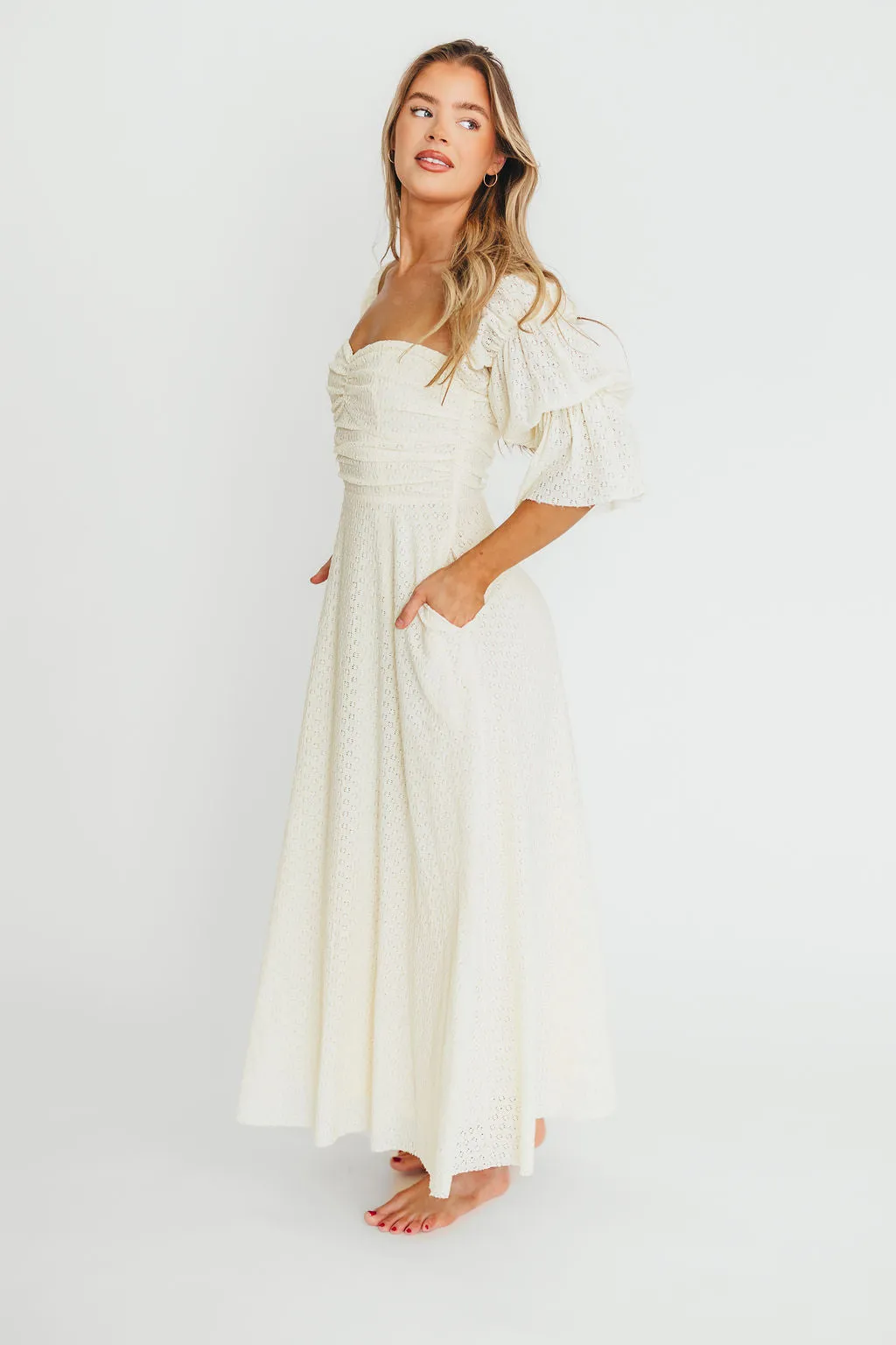 Corrine Tiered Sleeve Maxi Dress with Pockets in Light Butter Yellow - Bump Friendly - PRE-ORDER
