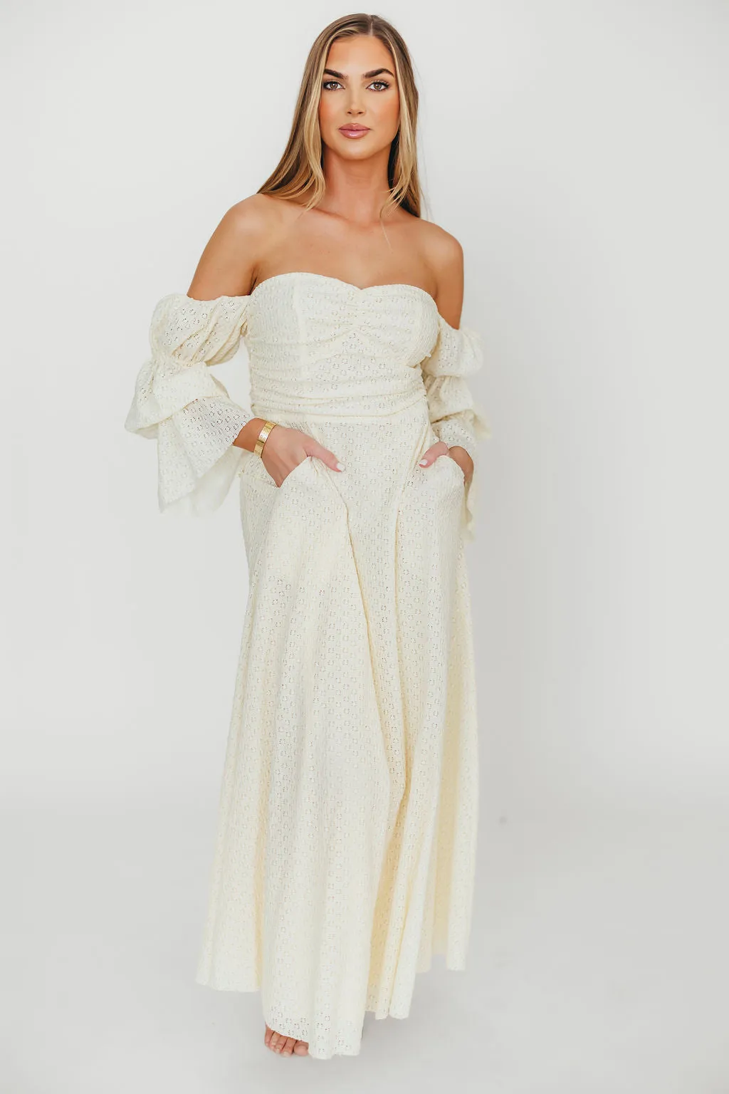 Corrine Tiered Sleeve Maxi Dress with Pockets in Light Butter Yellow - Bump Friendly - PRE-ORDER