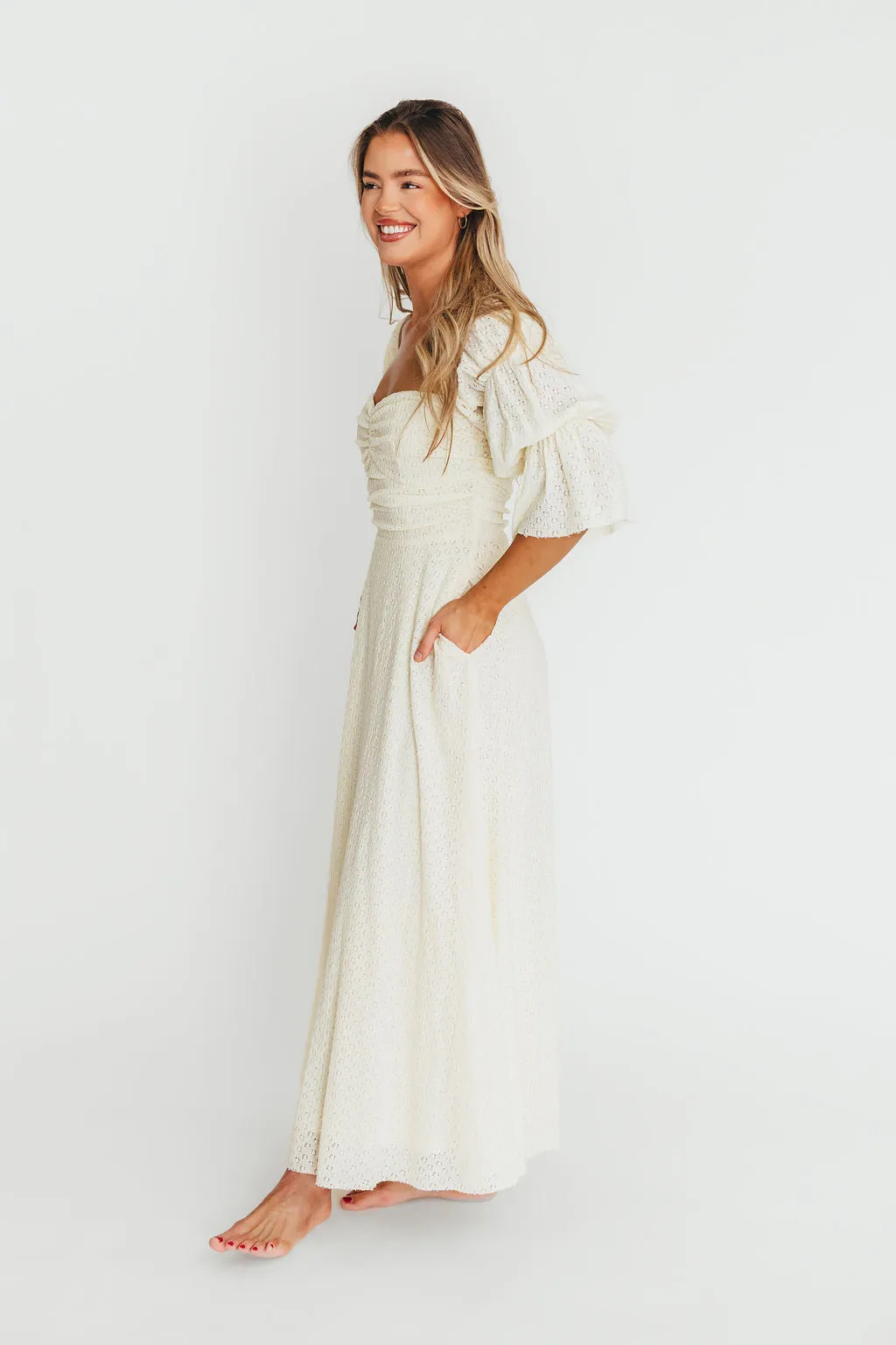 Corrine Tiered Sleeve Maxi Dress with Pockets in Light Butter Yellow - Bump Friendly - PRE-ORDER