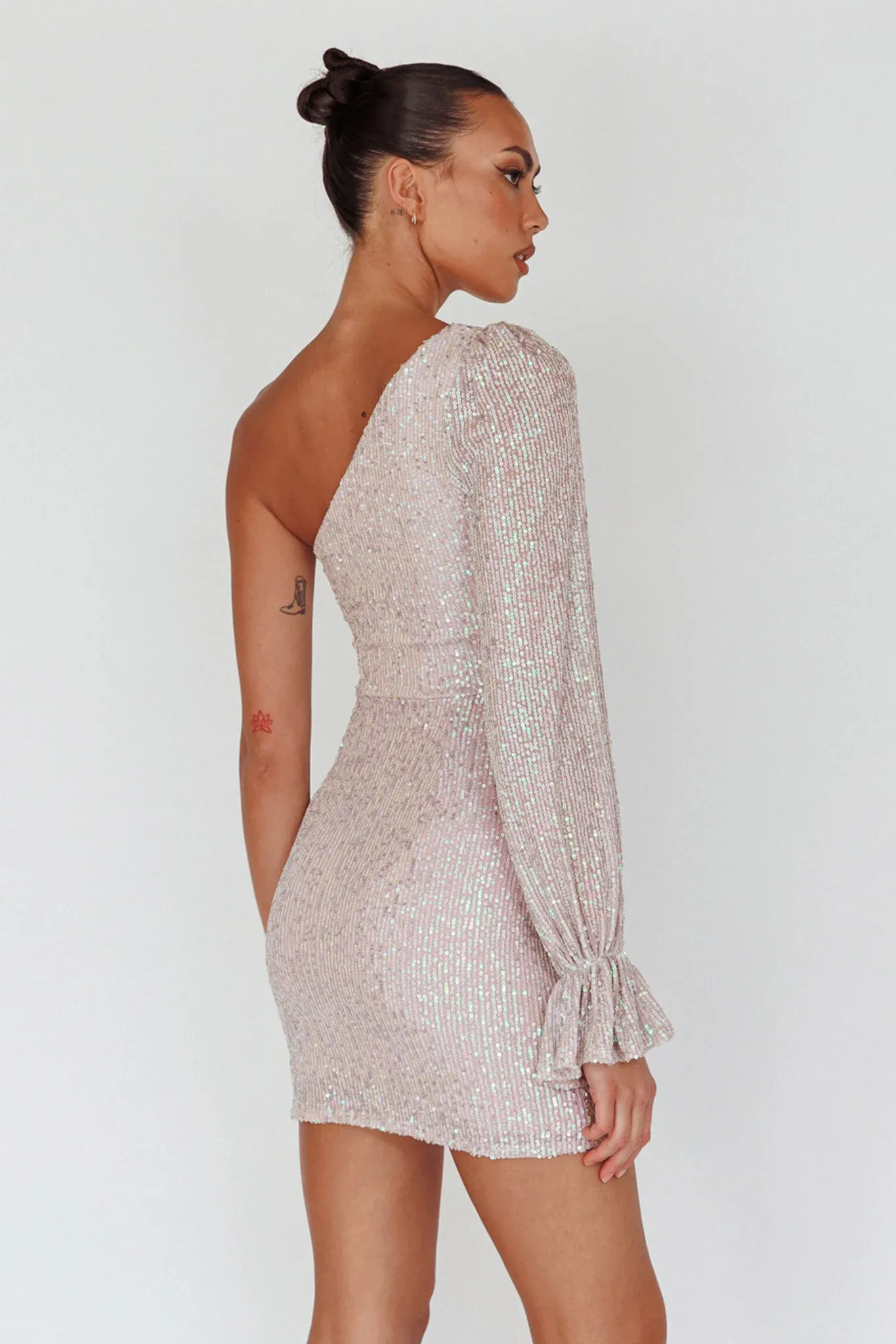 Dalia One Shoulder Sequin Mini Dress Blush