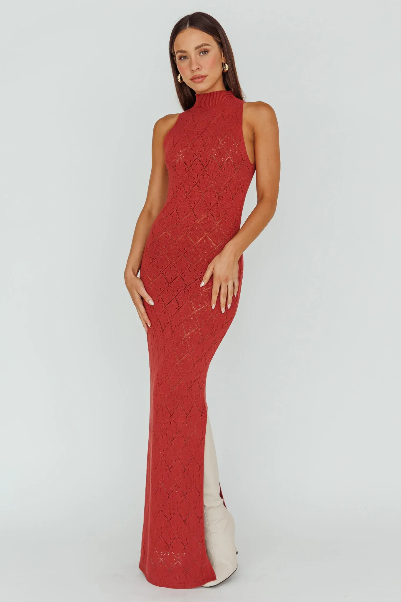 Elisa Sleeveless Crochet Maxi Dress Berry