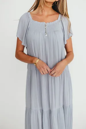 Eloise Flutter Sleeve Midi Dress in Slate