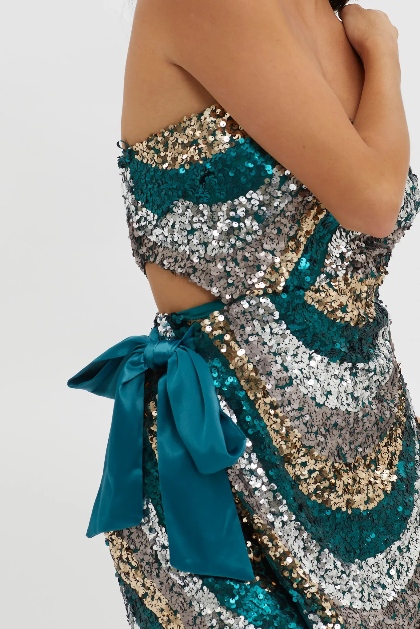 Eyes For You Waist Tie Mini Dress Sequin Green