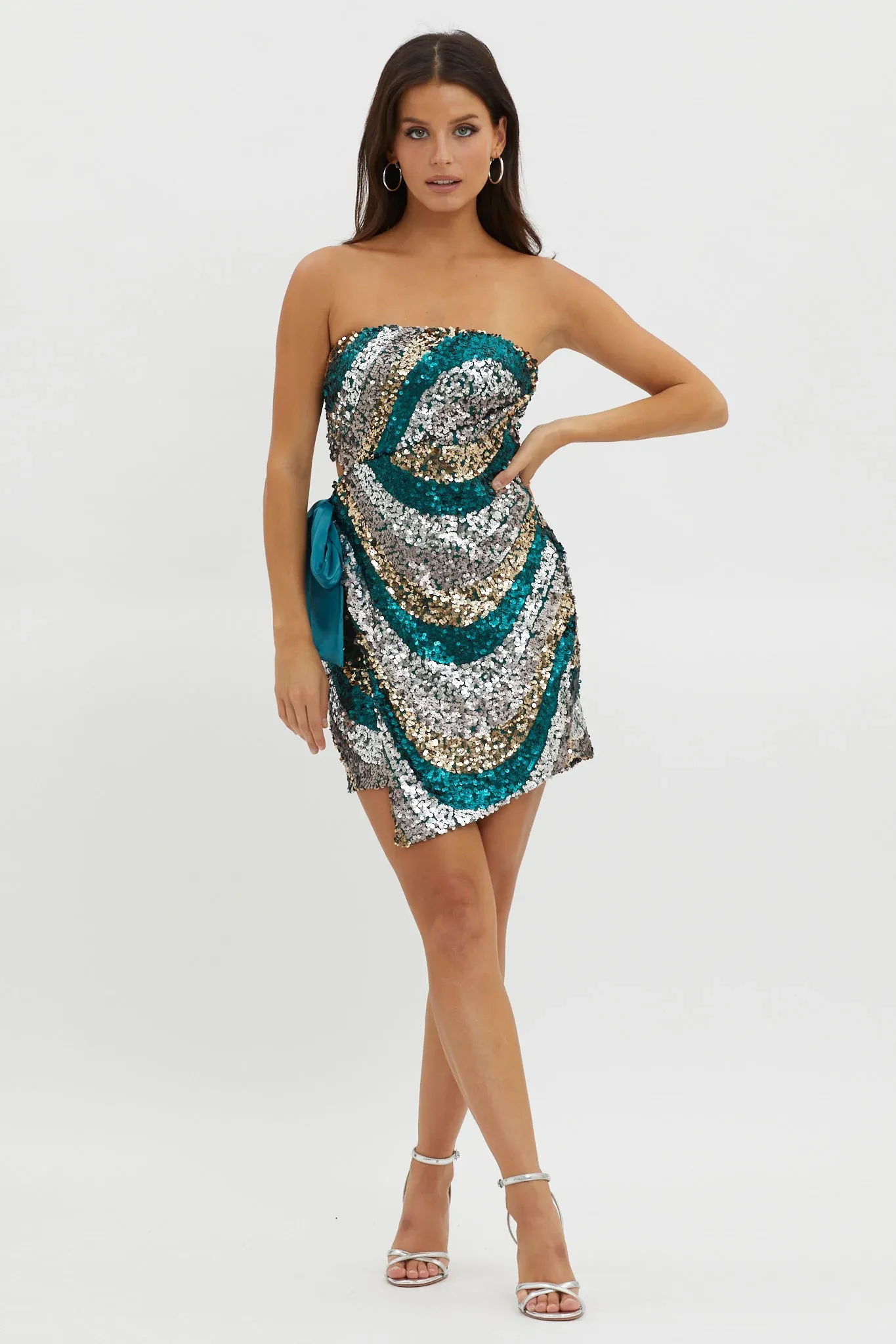 Eyes For You Waist Tie Mini Dress Sequin Green