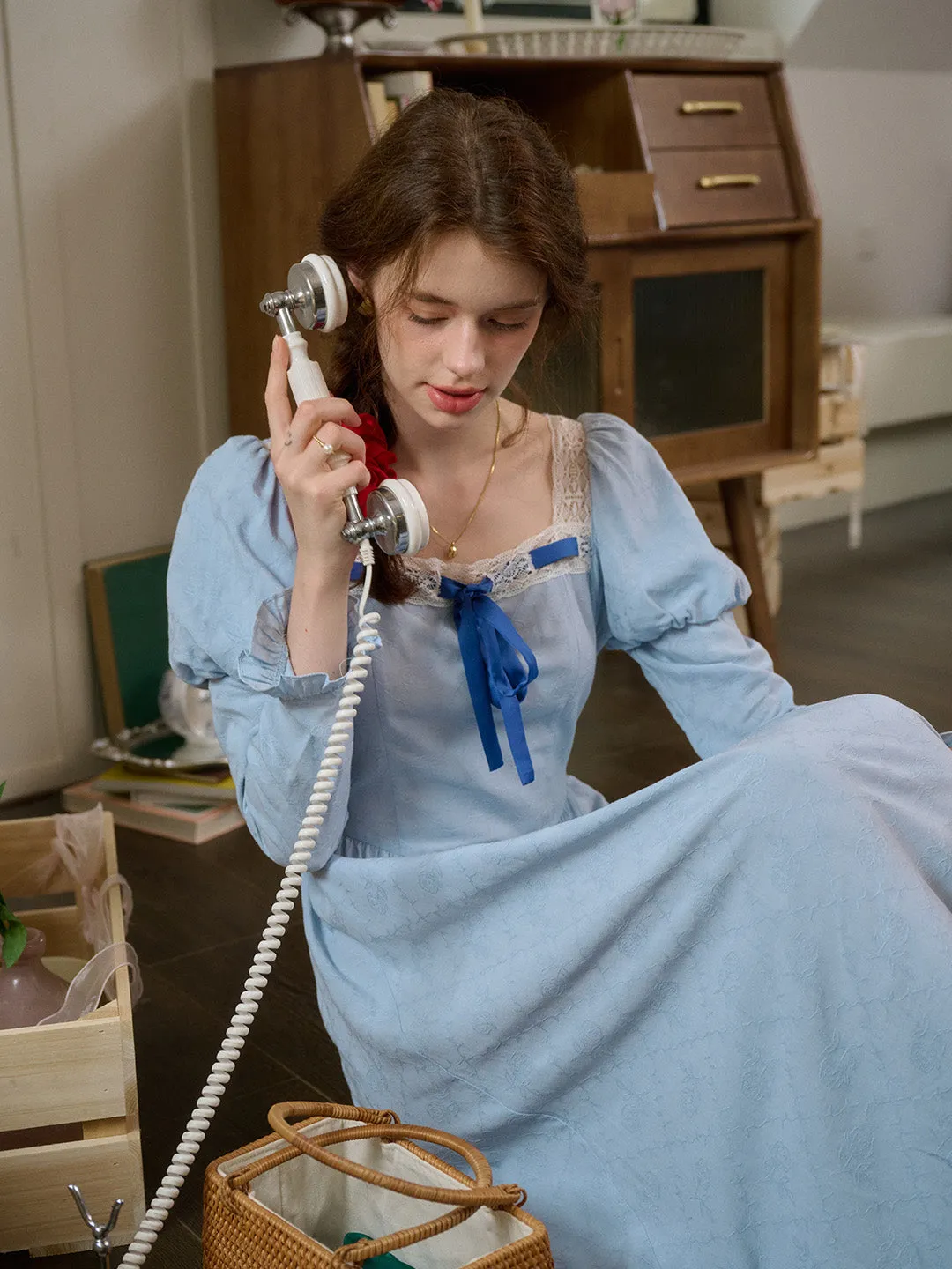 【Final Sale】Genesis Square Collar Bow Light Blue Dress