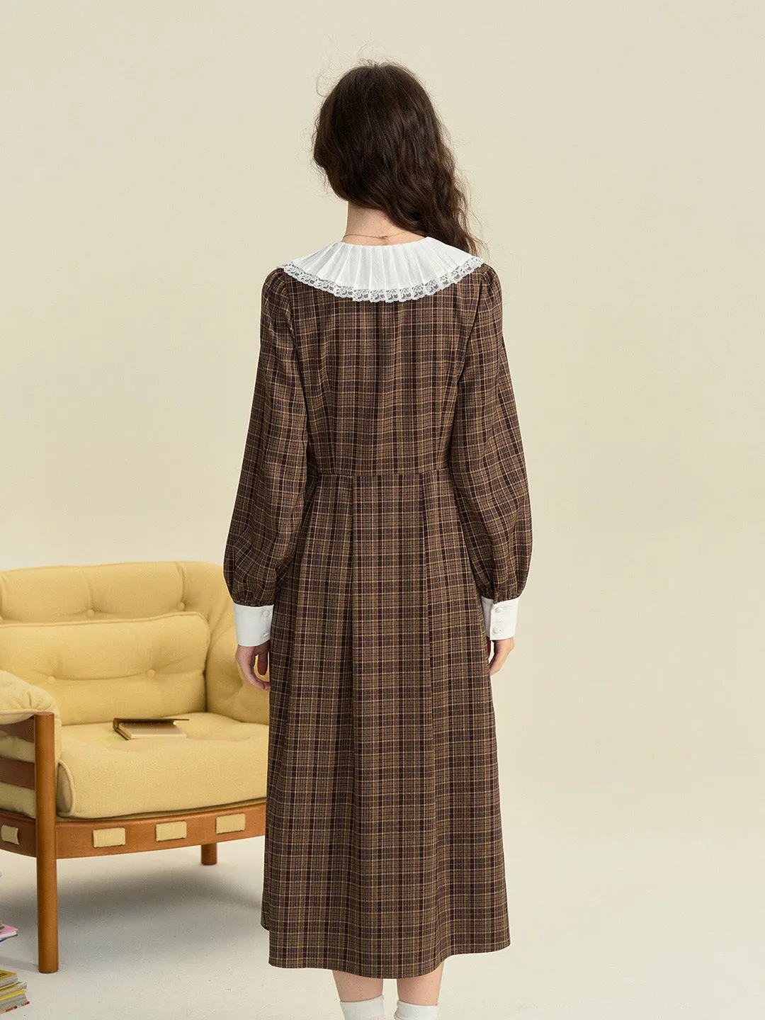 【Final Sale】Jessica Retro Round Neck Plaid Dress
