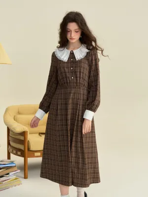 【Final Sale】Jessica Retro Round Neck Plaid Dress