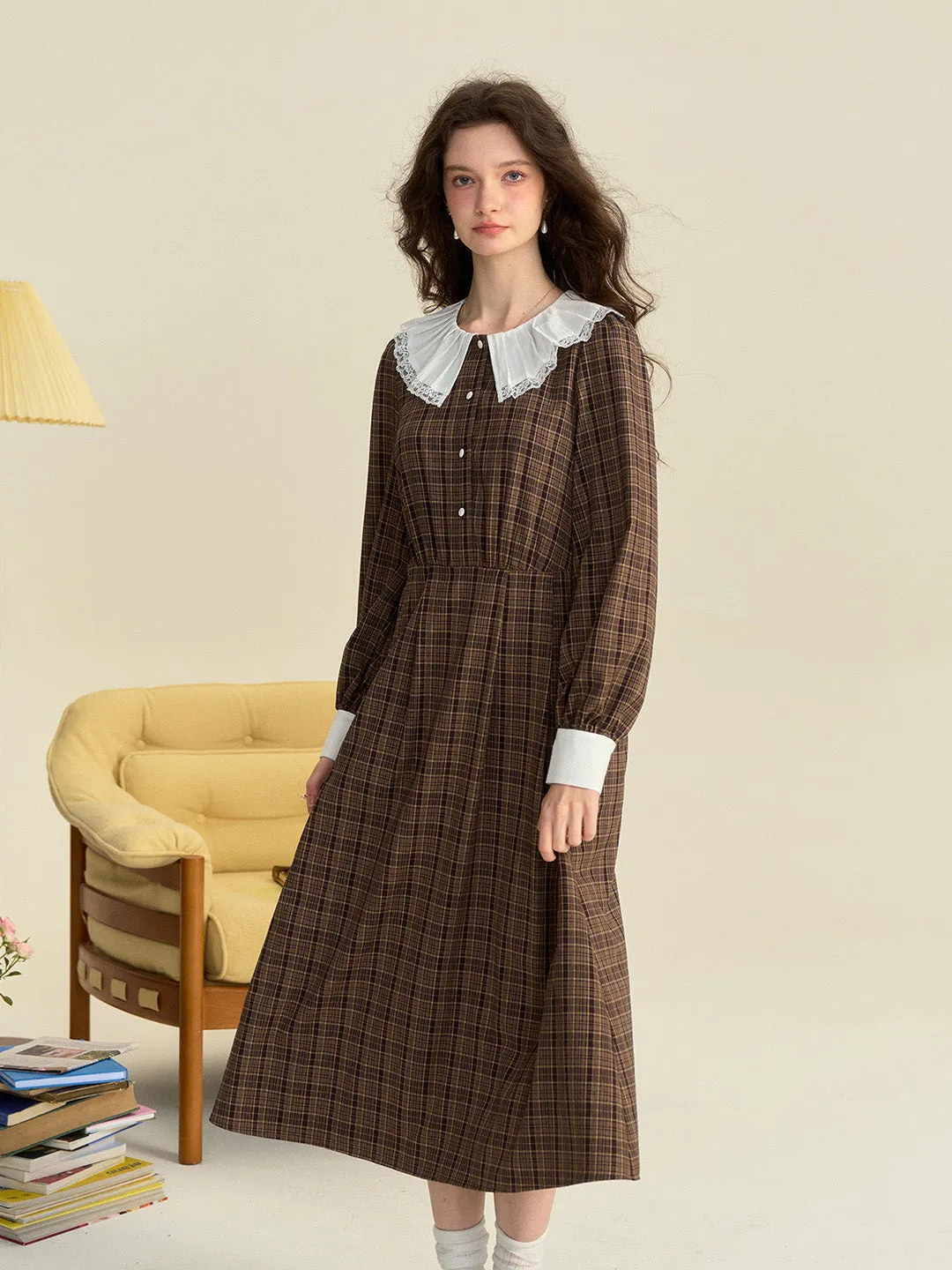 【Final Sale】Jessica Retro Round Neck Plaid Dress