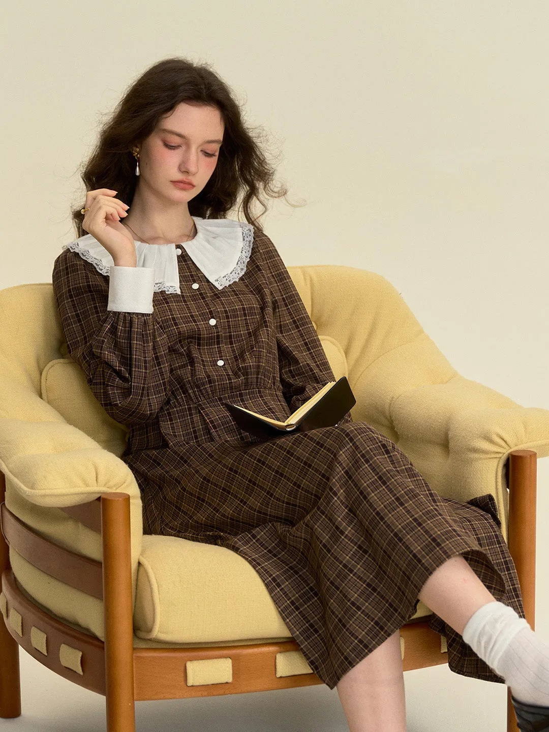 【Final Sale】Jessica Retro Round Neck Plaid Dress