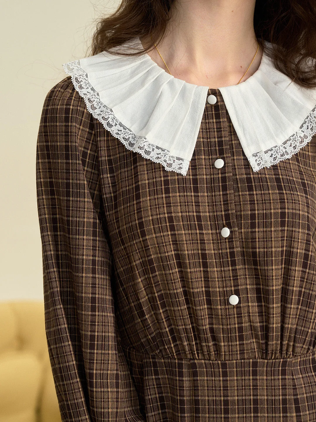 【Final Sale】Jessica Retro Round Neck Plaid Dress