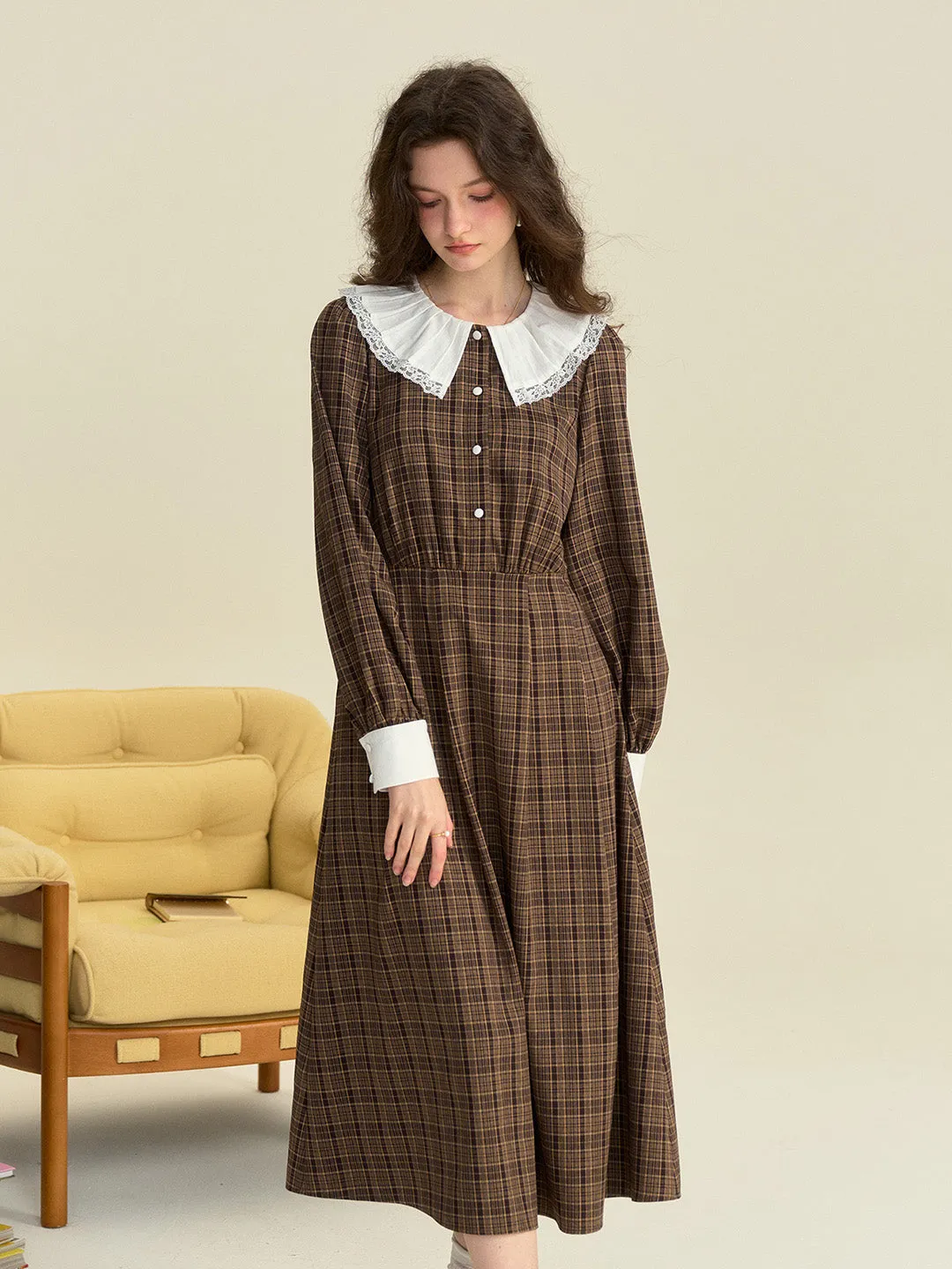 【Final Sale】Jessica Retro Round Neck Plaid Dress