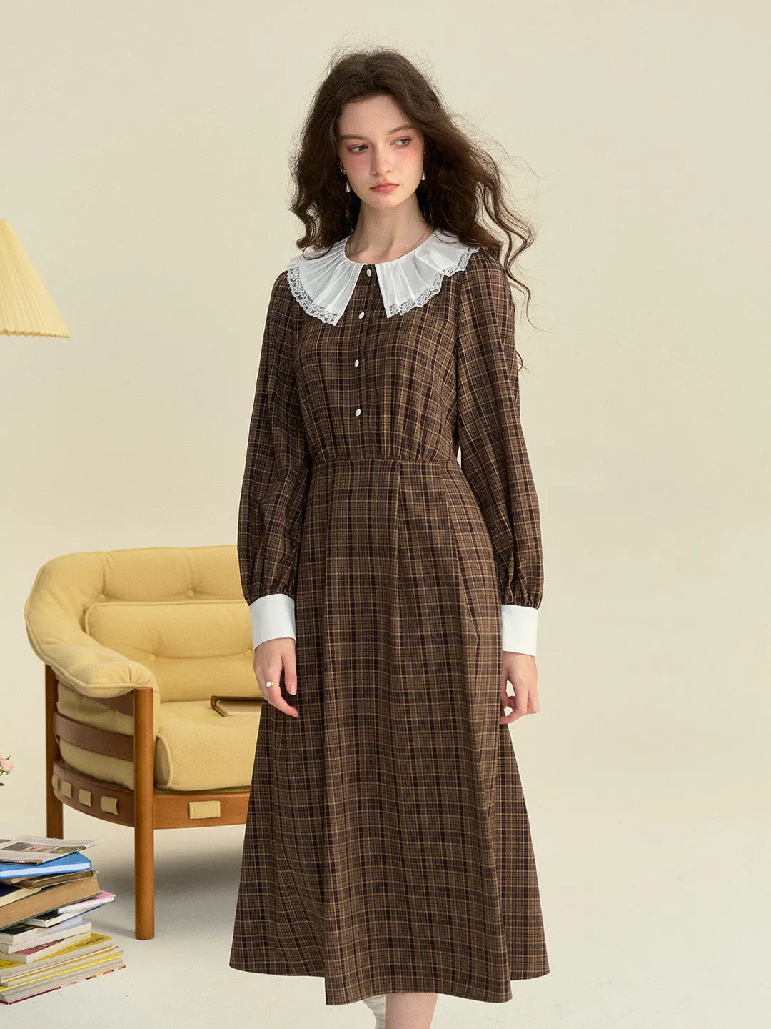 【Final Sale】Jessica Retro Round Neck Plaid Dress