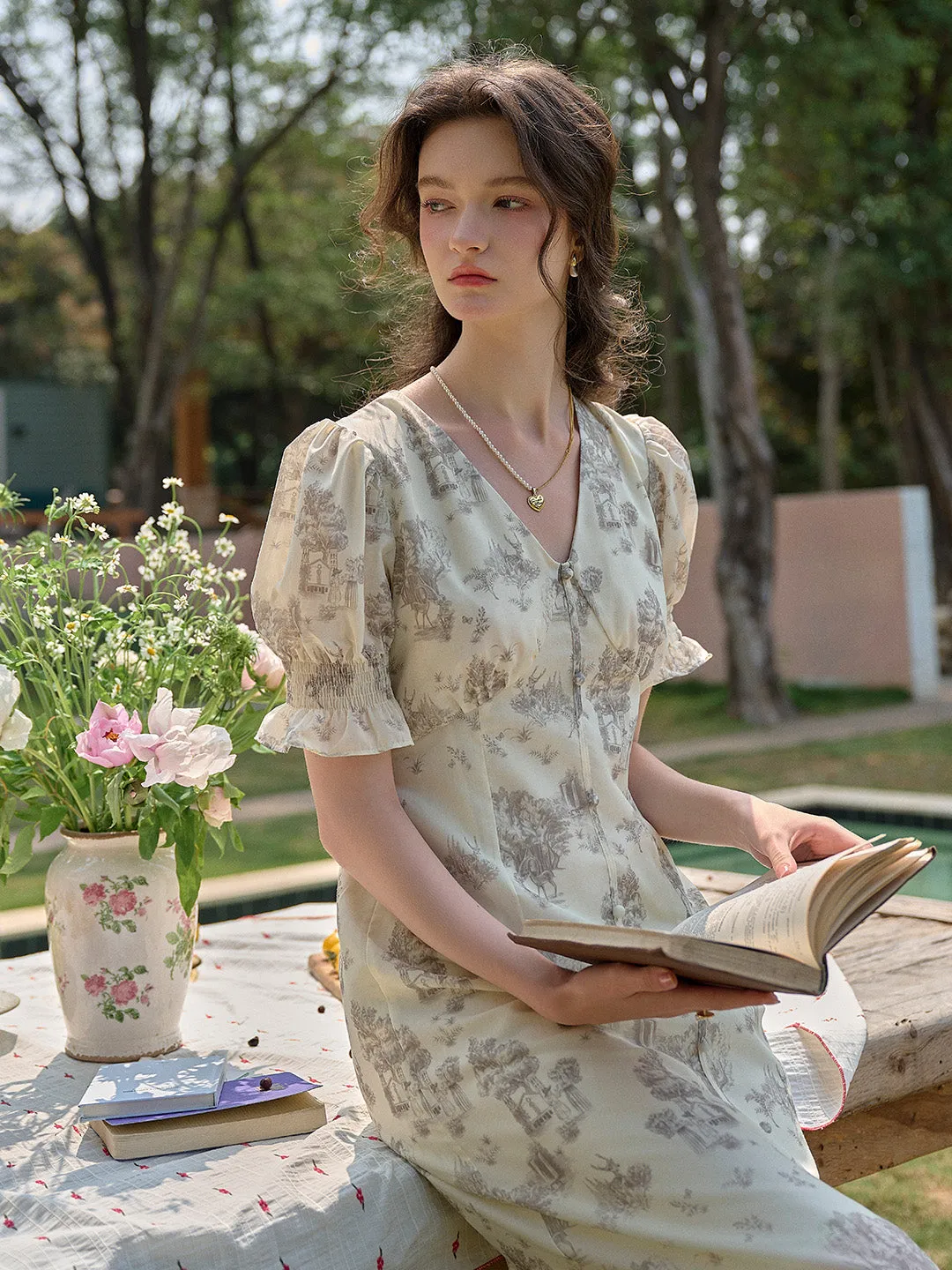 【Final Sale】Xena V-Neck Floral Puff Sleeve Dress