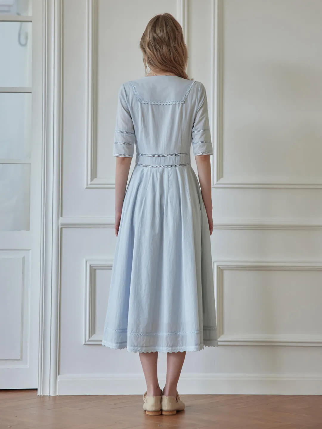 Fiona 100% Cotton Red Midi Dress