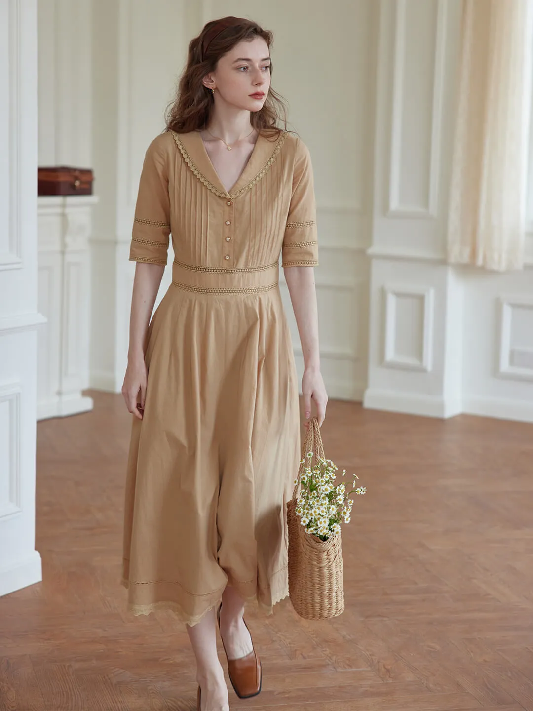 Fiona 100% Cotton Red Midi Dress