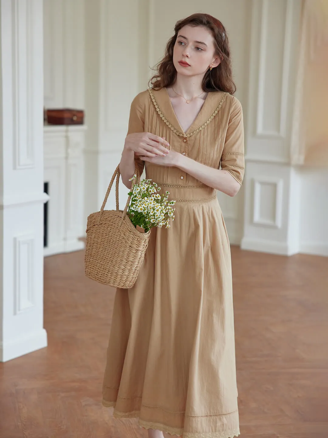 Fiona 100% Cotton Red Midi Dress