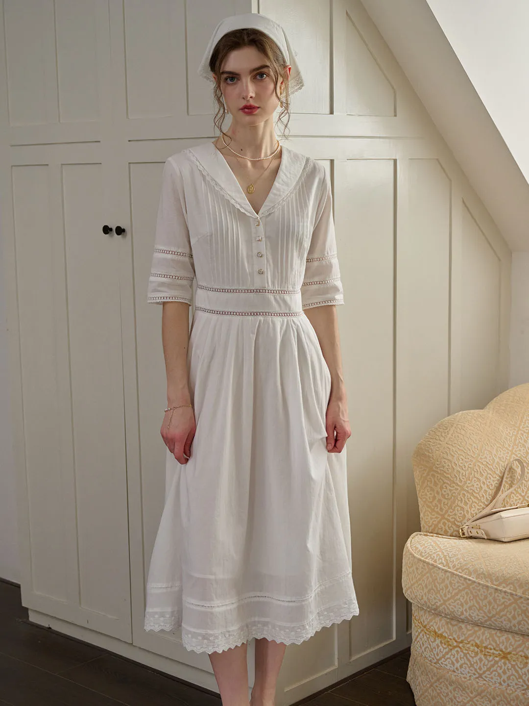 Fiona 100% Cotton Red Midi Dress