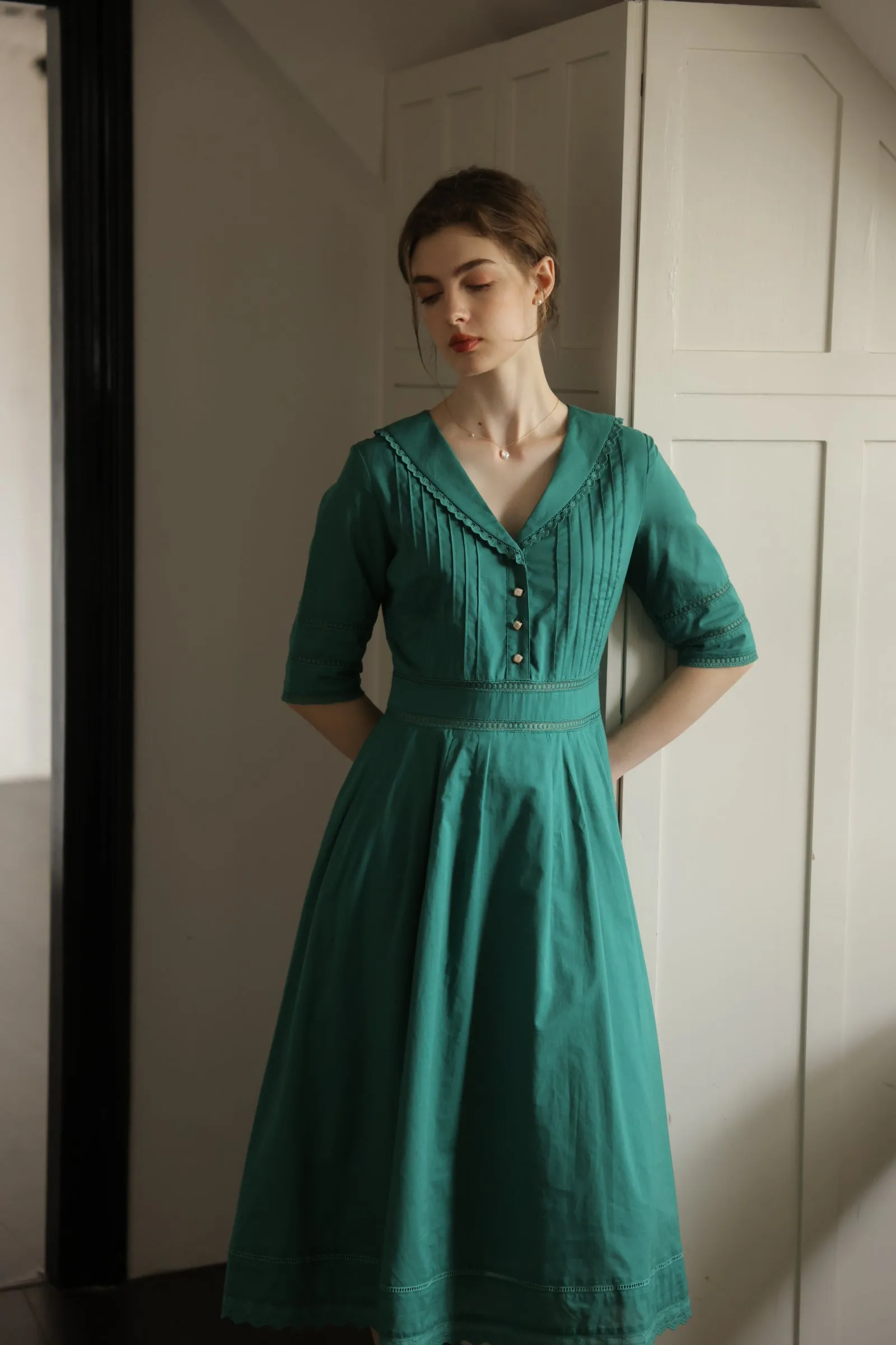 Fiona 100% Cotton Red Midi Dress